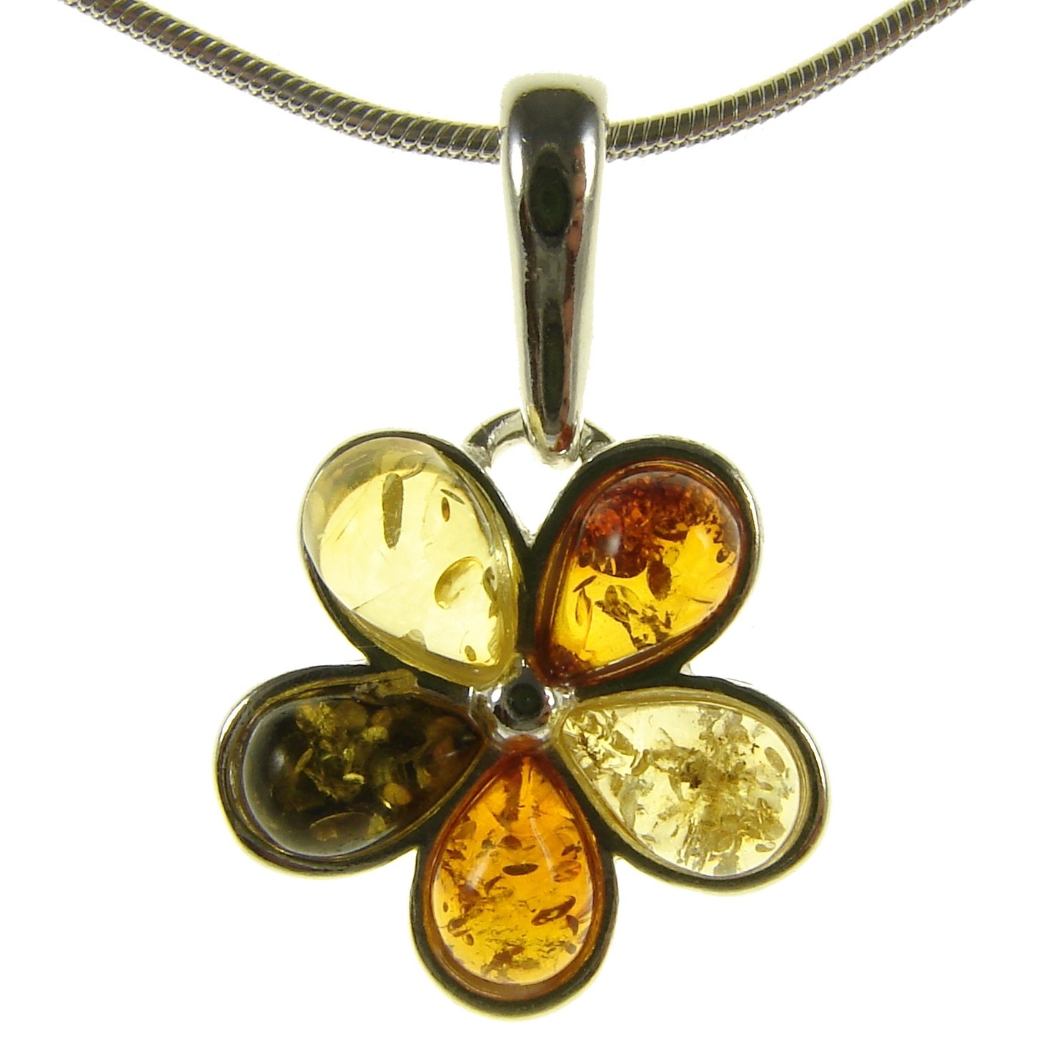 Baltic amber and sterling silver 925 multi-coloured pendant (no chain)
