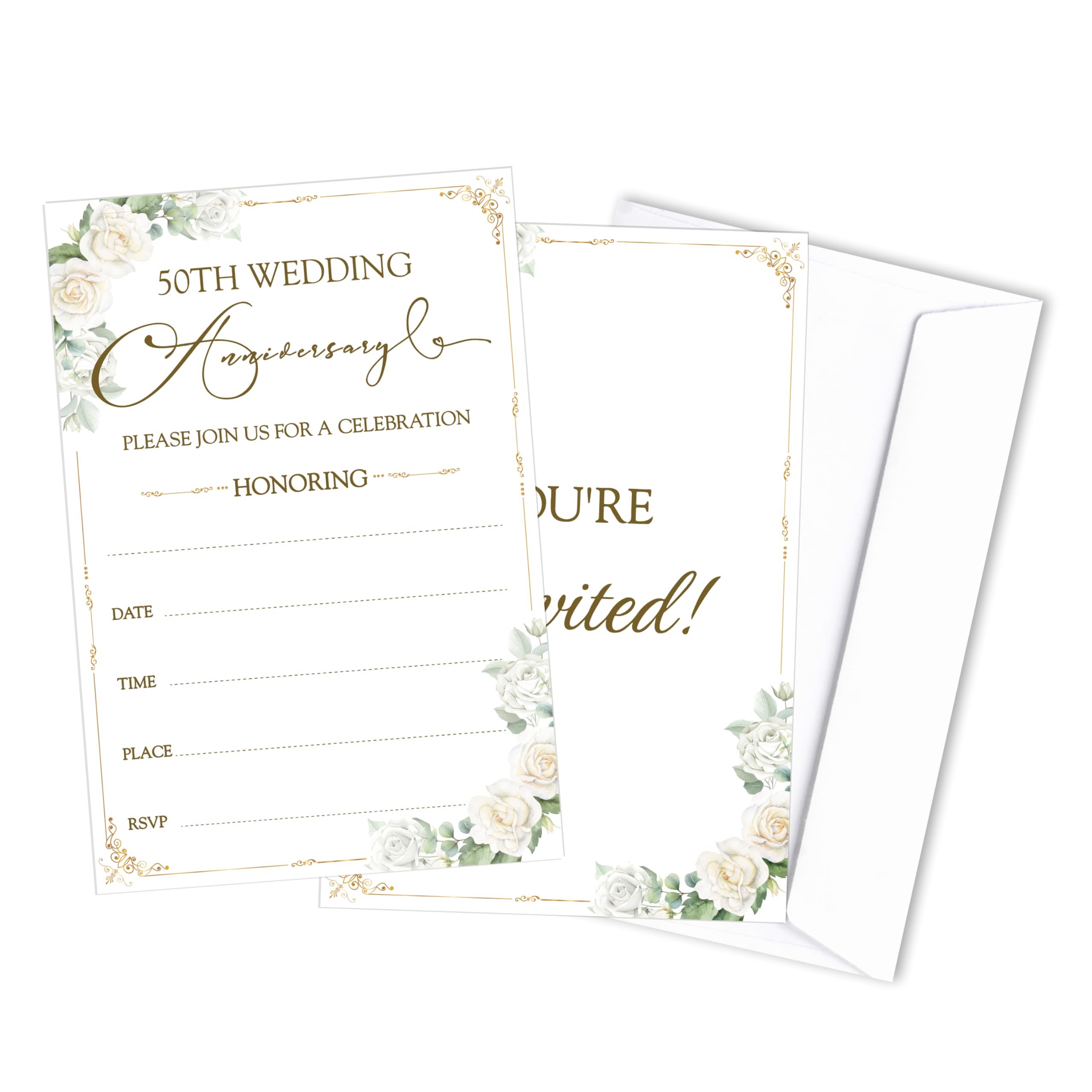 Zcsni 50th Anniversary Invitations Cards, Floral Theme Anniversary Invitations, 50th Anniversary Theme Decorations, Anniversary Party Supplies