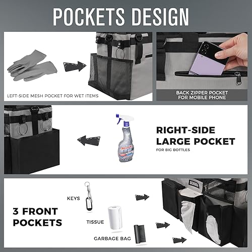 Miniatura 2 de Organizador de suministros de limpieza portátil, organizador de suministros de limpieza con asa y correas para el hombro para amas de casa, debajo