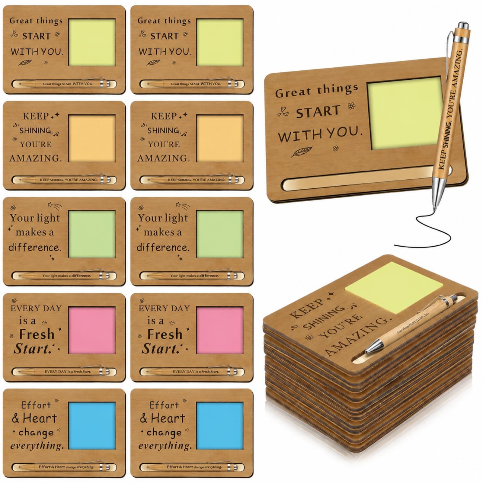 Kosiz 10 Set Wooden Sticky Note Holder Kit, Inspirational, Wood Color