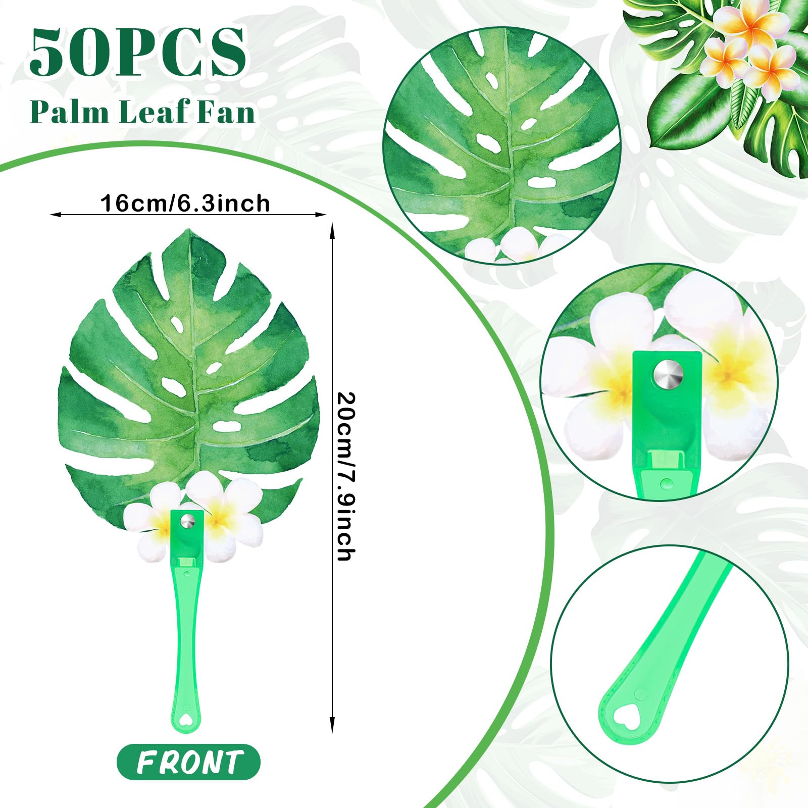 Teenyyou 50 Stück hawaiianische Handfächer Palmblätter Papierfächer Hochzeitsfächer für Gastgeschenke Party Dekoration