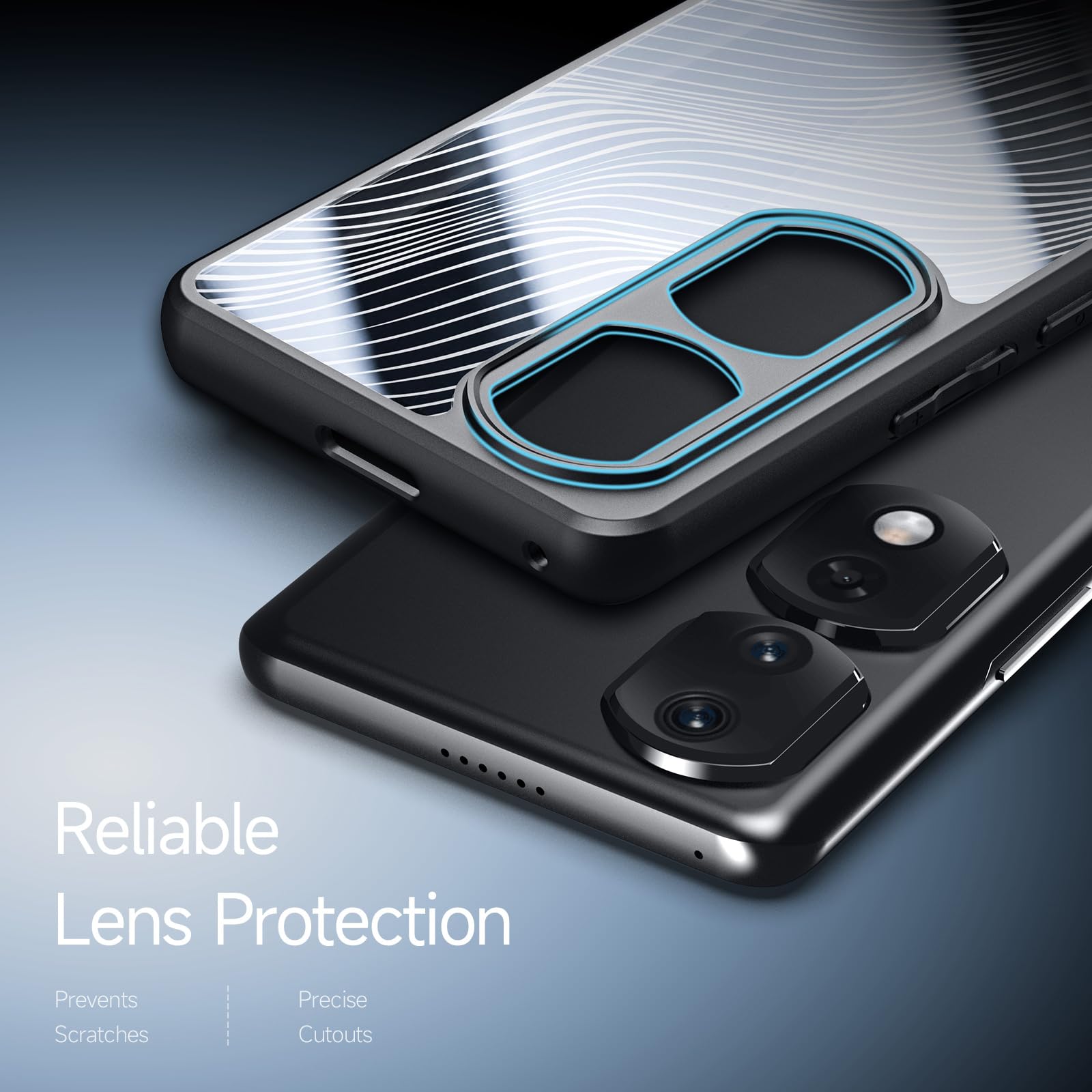 TAUYN Custodia Per Honor 90 Pro | Ultra Sottile Trasparente Con Texture Cristallo | TPU/PC Antiurto | Nero - 2