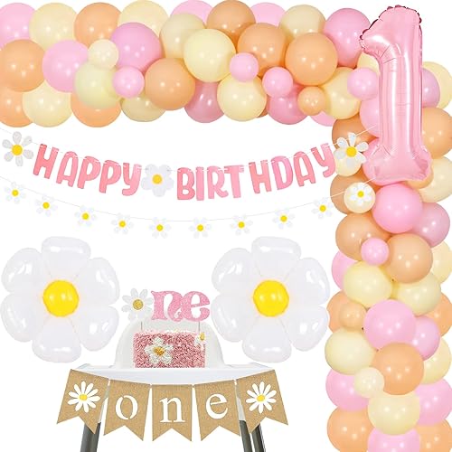 Decoraciones de primer cumpleaños de margaritas para niñas, kit de guirnalda de globos de margaritas, guirnaldas de pancarta de feliz cumpleaños,