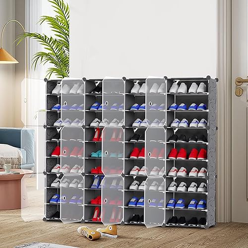 Armario de almacenamiento de zapatos portátil de 9 niveles, organizador de zapatos desmontable con capacidad para 72 pares de zapatos con puertas