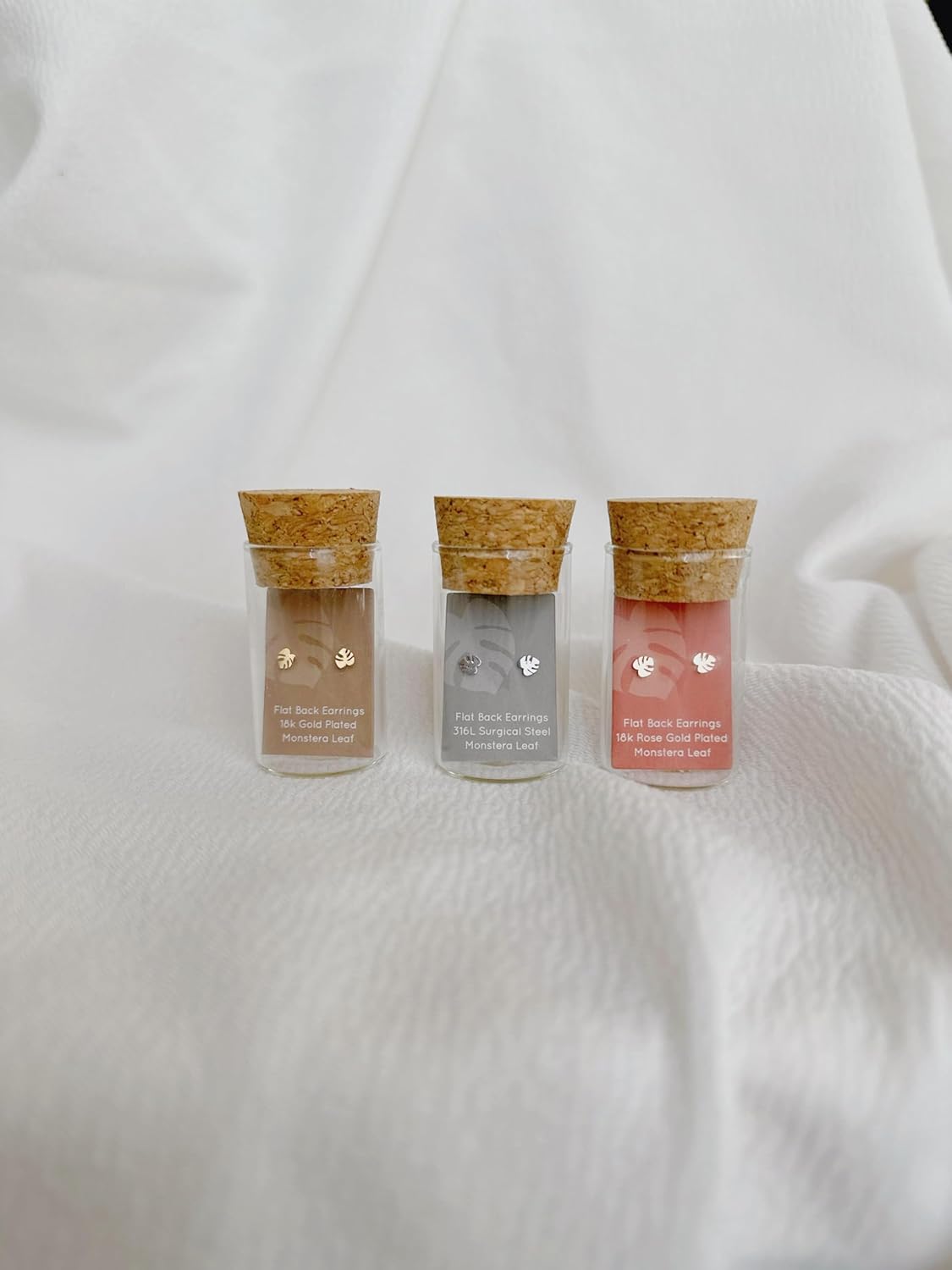 Dainty Little Tiny Thing’s Monstera Leaf Stud Earrings By Plant Dosage - Nature-inspired Jewelry - Cute Glass Jar Packaging - Plastic-Free