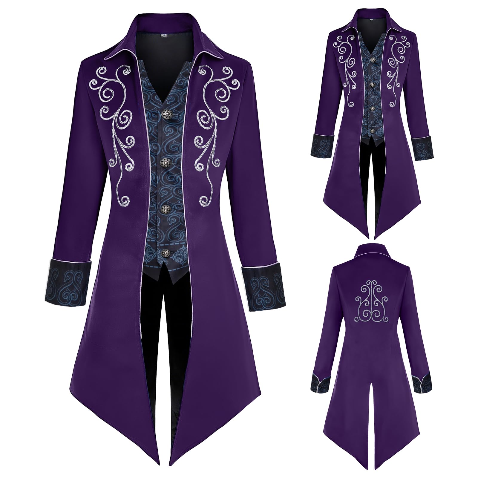 Mens Medieval Steampunk Jacket Victorian Coat Renaissance Gothic Tailcoat Halloween Vampire Costume