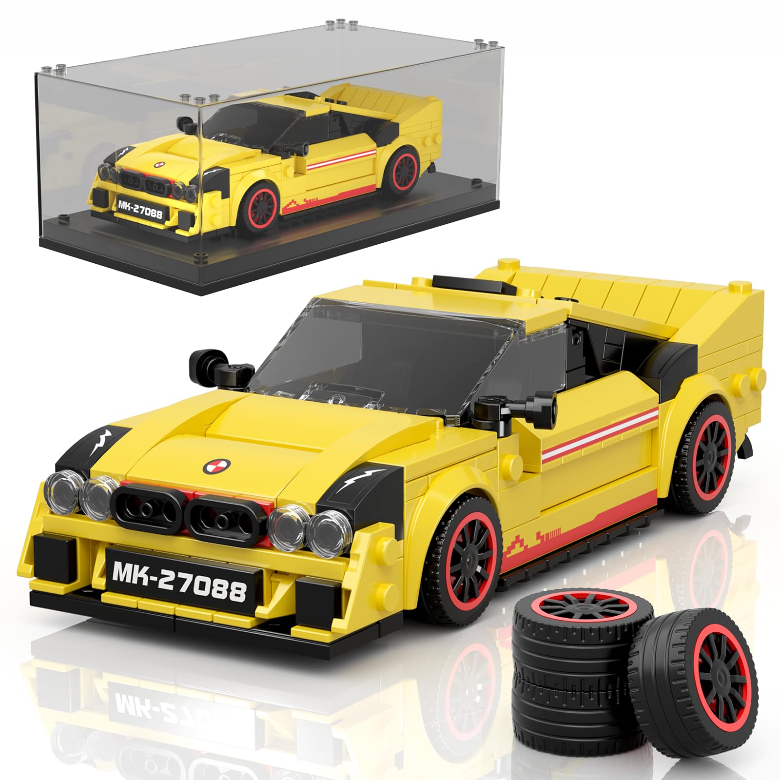 Mould King 27088 Technik Speed Champion Klemmbausteine Auto Supersportwagen Bausteine Set EVO38 Rennwagen mit Acryl Vitrine Geschenke für Jugendliche und Erwachsene(466 Teile)