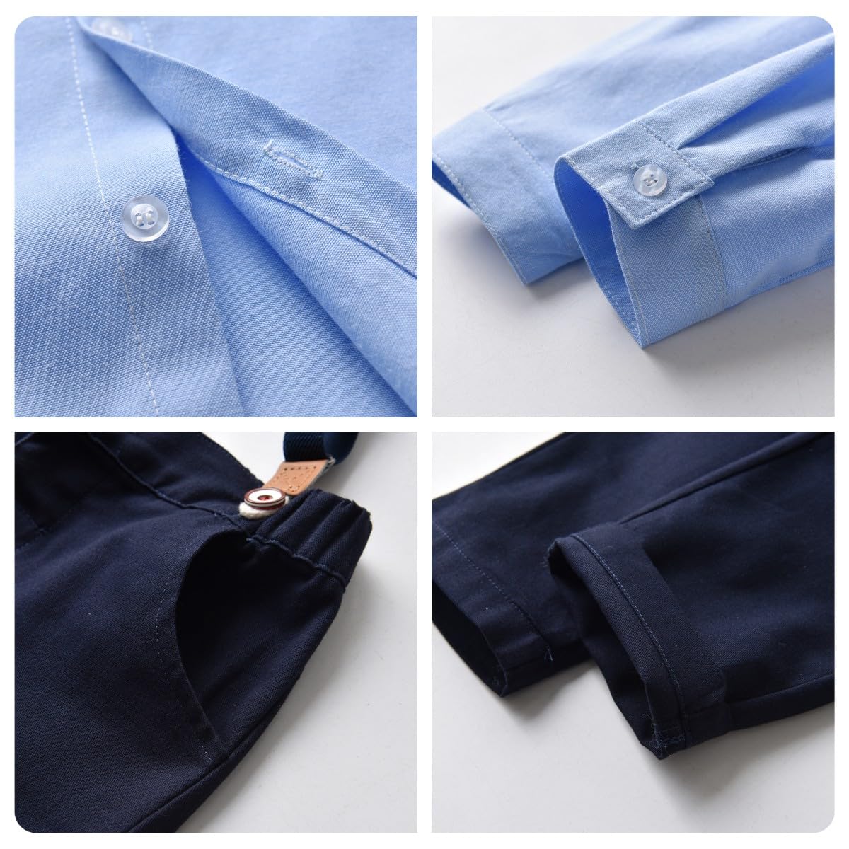 SALNIER Traje de bebé para niños pequeños, vestido de boda, formal, conjunto de ropa de caballero, camisa, corbatín, tirantes y pantalones