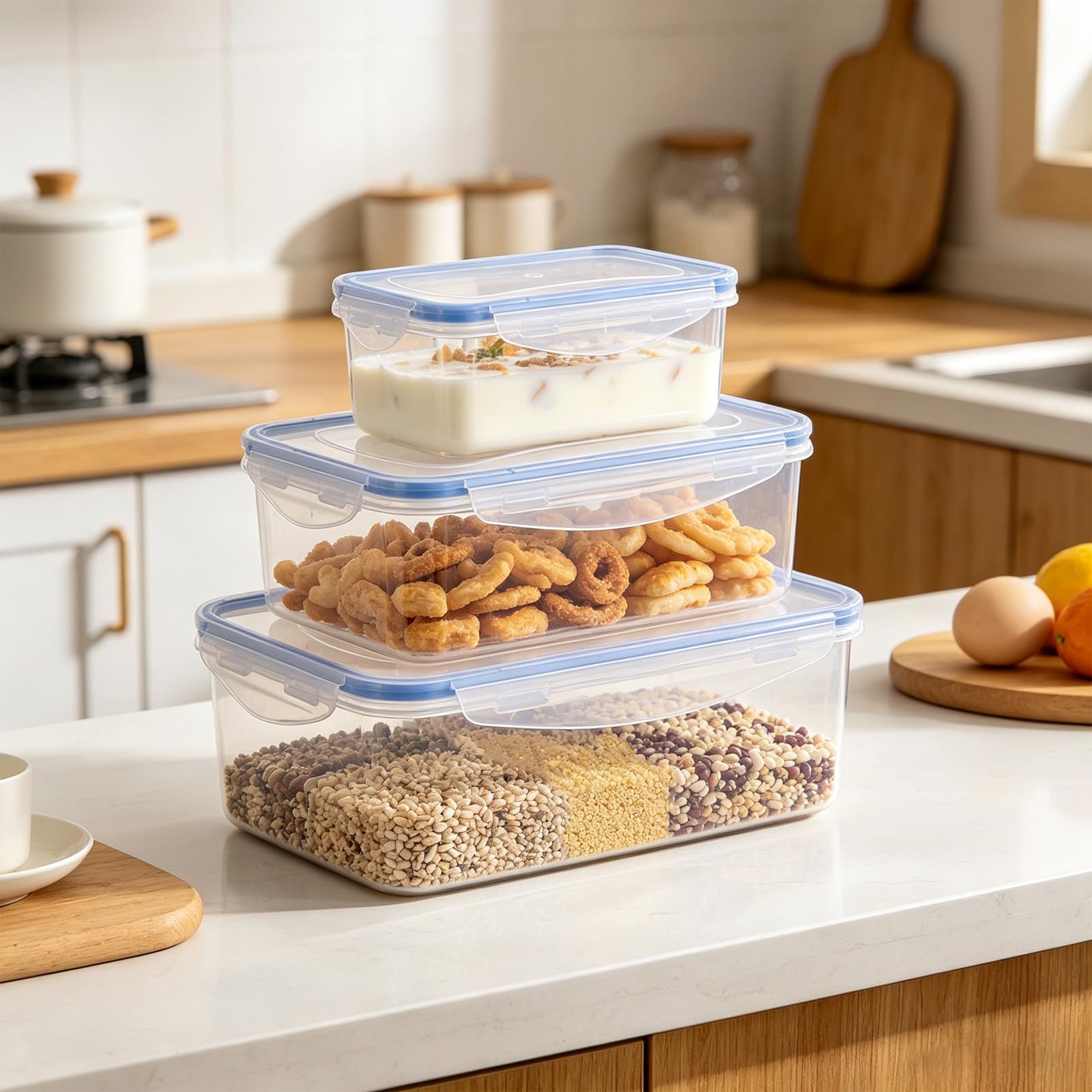 OSALADI Set 12 Pezzi Contenitori Plastica con Coperchio per Alimenti 500ml-2500ml, Sicuri per Alimenti, Ermetici, per Cucina e Casa
