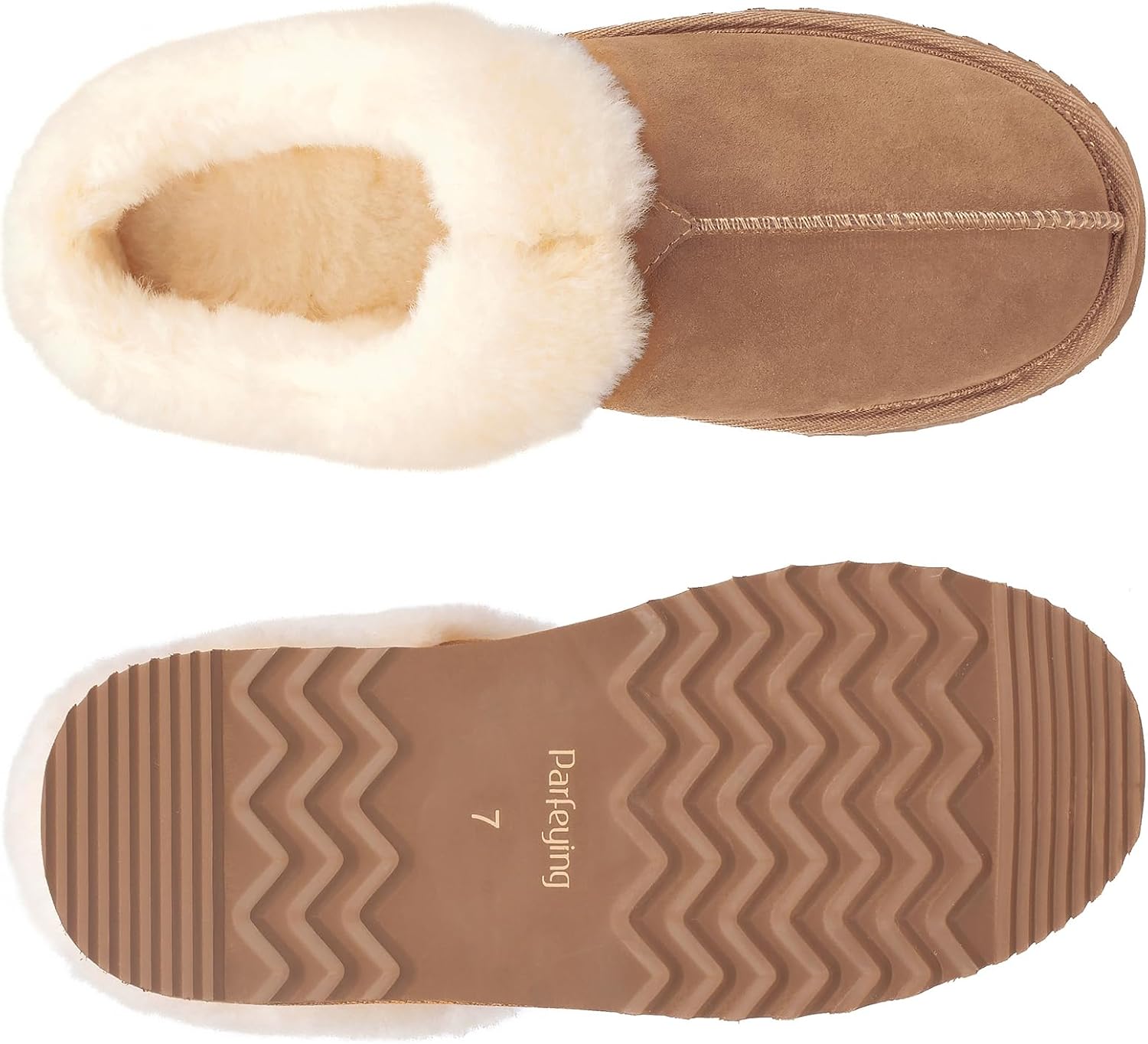 Parfeying Women‘s Real Wool Slippers in Genuine Leather with Anti-Slip Rubber Sole, Warm Indoor Outdoor Shoes with Memory Foam - Cozy Slip-On for Women in Soft Wool - Image 4