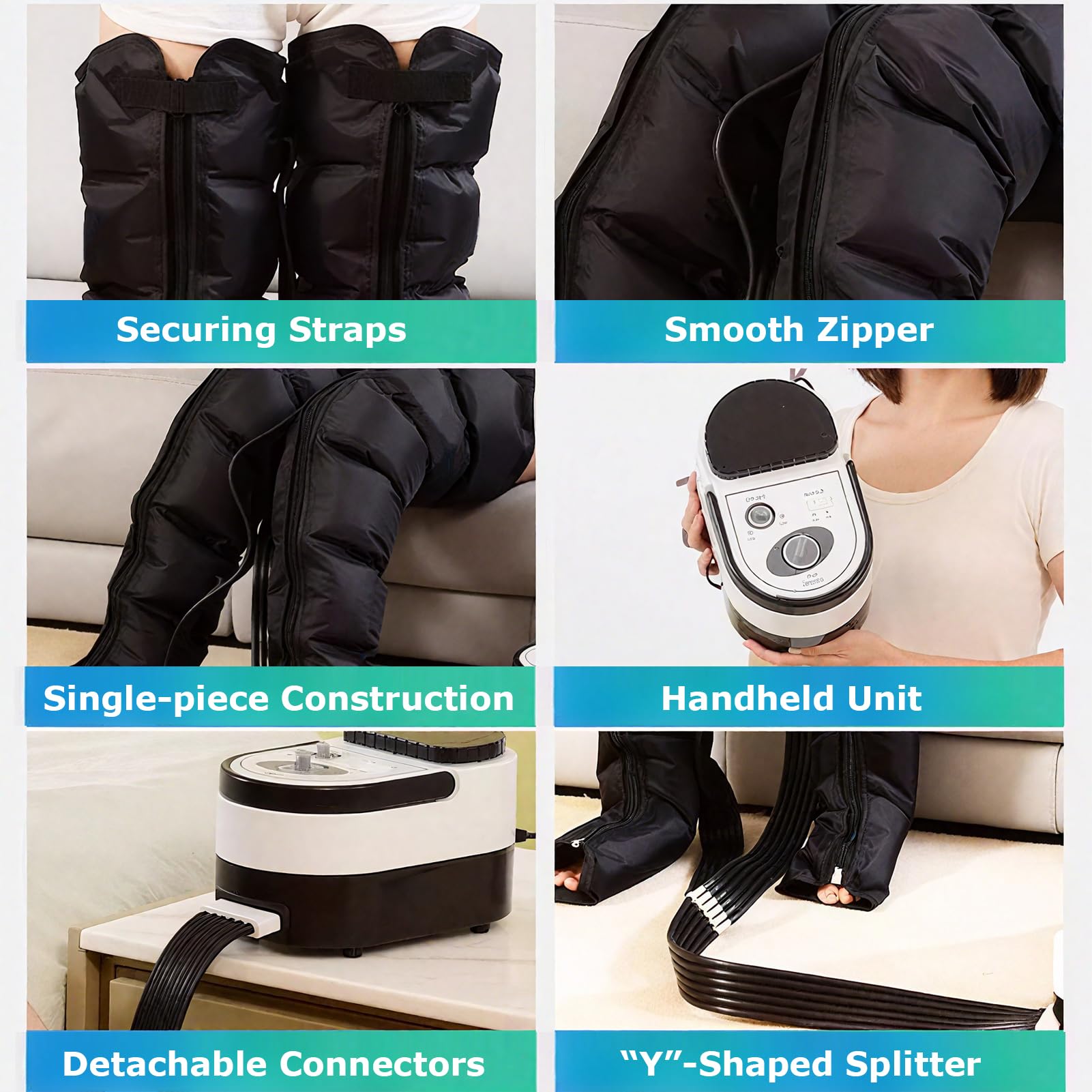 Massaggiatori elettrici per Piedi con Compressione ad Aria - Pressoterapia a 6 cavità e drenaggio linfatico per Gambe, Braccia, Vita, circolazione sanguigna e rilassamento muscolar