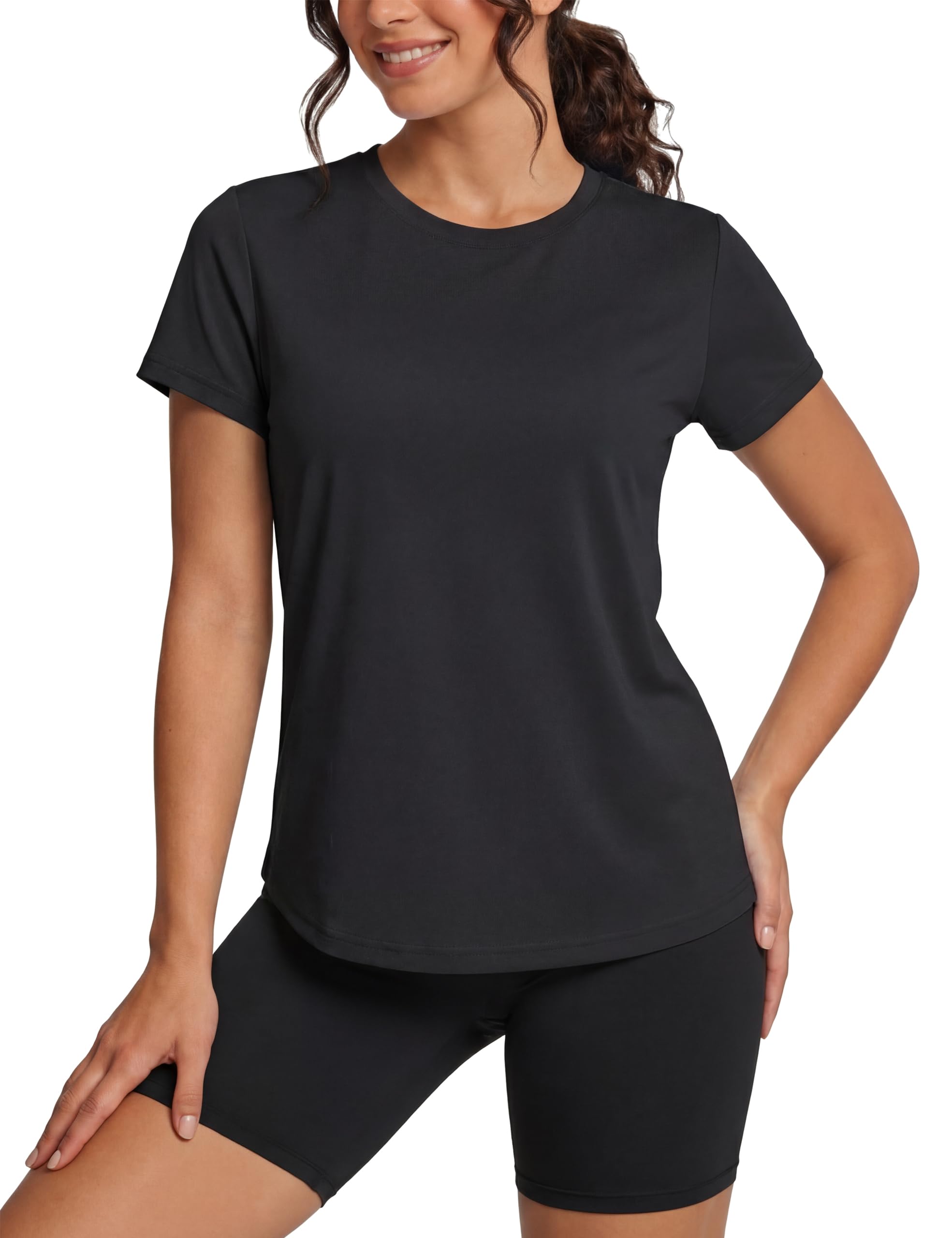 TACVASEN Damen Einfarbige T-Shirts Kurzarm UPF 50+ Basic Rundhals Sommer Schnelltrocknende Casual UV-Shirts