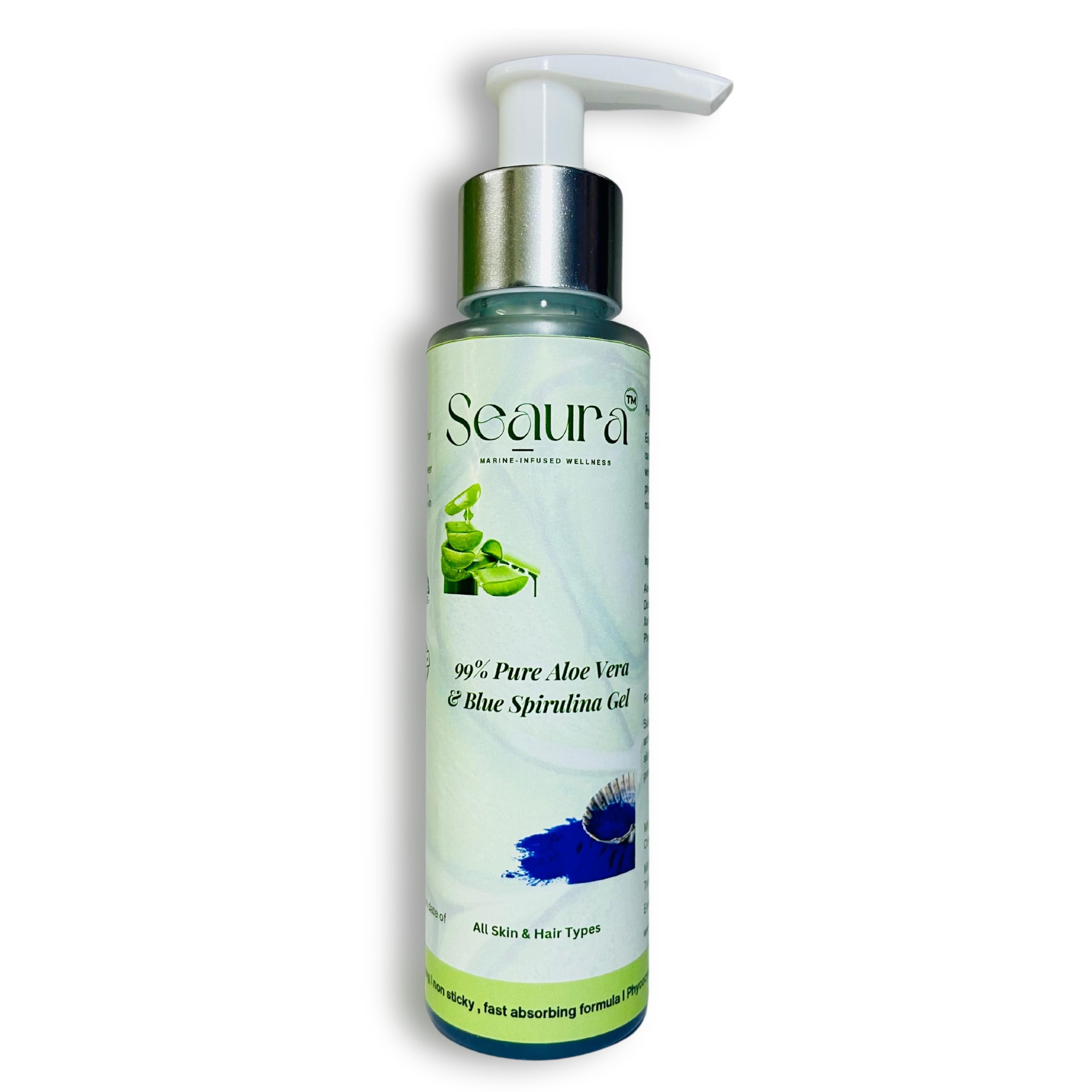 Seaura Organic Aloe Vera & Blue Spirulina Gel | Hydrating & Soothing |  Cooling Marine-Based
