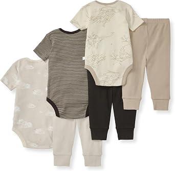 Burt Bees - 6Pk Baby Girl Organic Cotton Bodysuit & Pant Set, Ranunculus