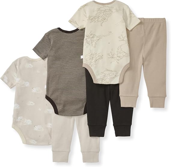 Burt Bees - 6Pk Baby Girl Organic Cotton Bodysuit & Pant Set, Ranunculus