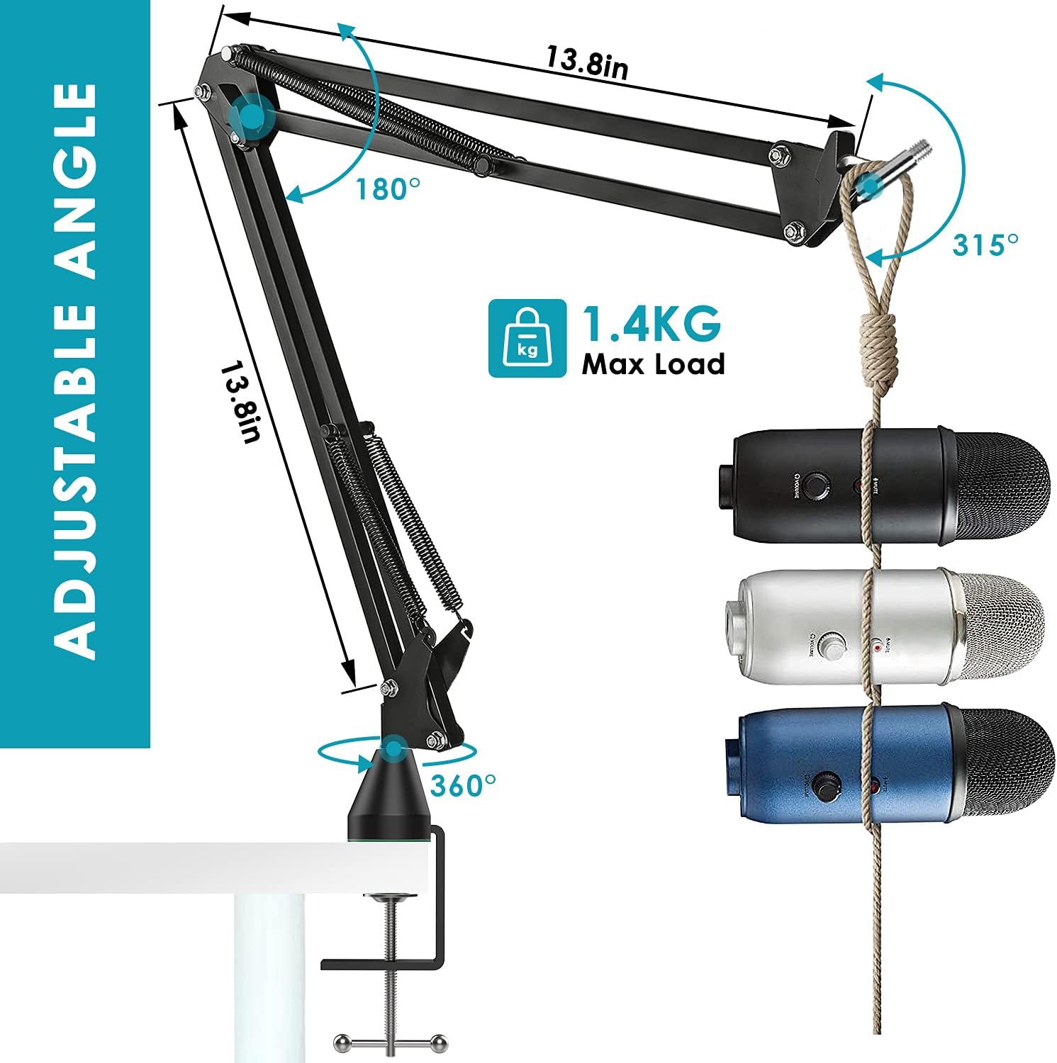 YOUSHARES Blue Yeti Microphone Stand with Foam Cover and Noise Reducing Pop Filter, B_K1_Mic Stand - Image 4