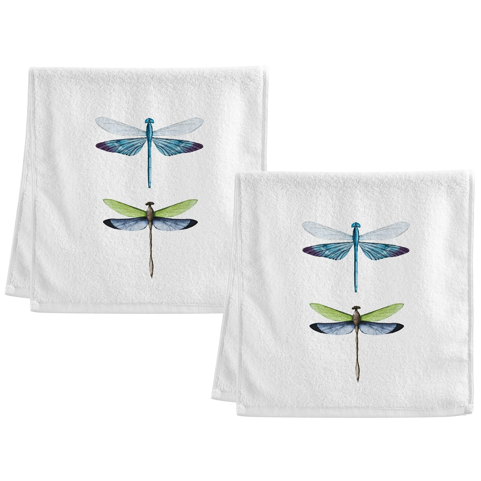ALAZA Funny Stylish Dragonfly Cotton Hand Towel Set of 2 Hotel Spa Bathroom Towel Highly Absorbent Soft 16