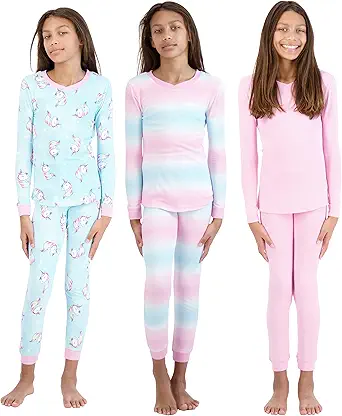 Just Pajamas Girls Pajamas Set 6 Piece Soft Snug Fit Sleepwear Set Long Sleeve Sleep Shirts and Pants for Toddlers