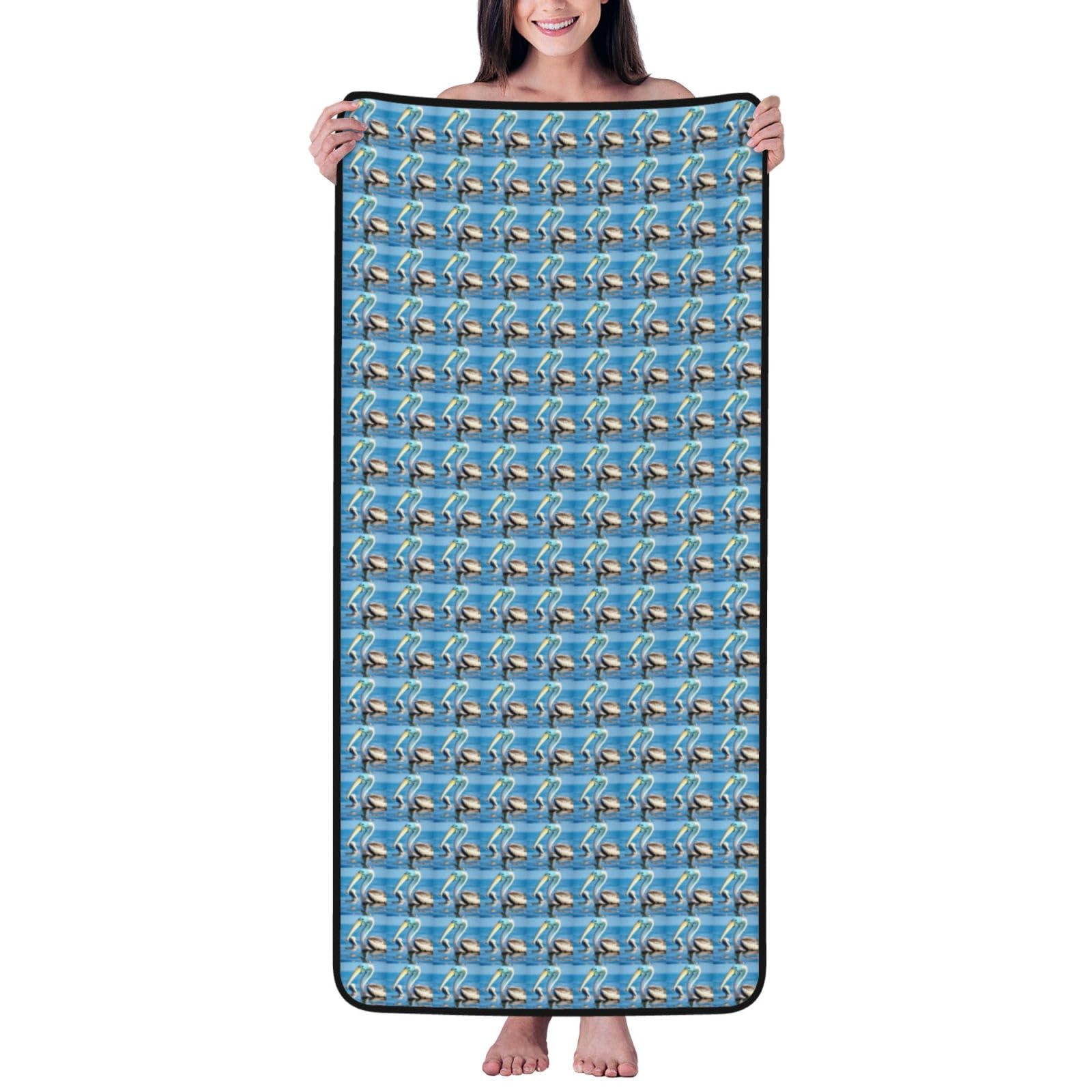 Nimongt Unisex Black Pelican Bird Blue Sea Sky Print Lightweight Comfort Coral Velvet Bath Towel Home Bathroom Hotel Spa Beach Travel