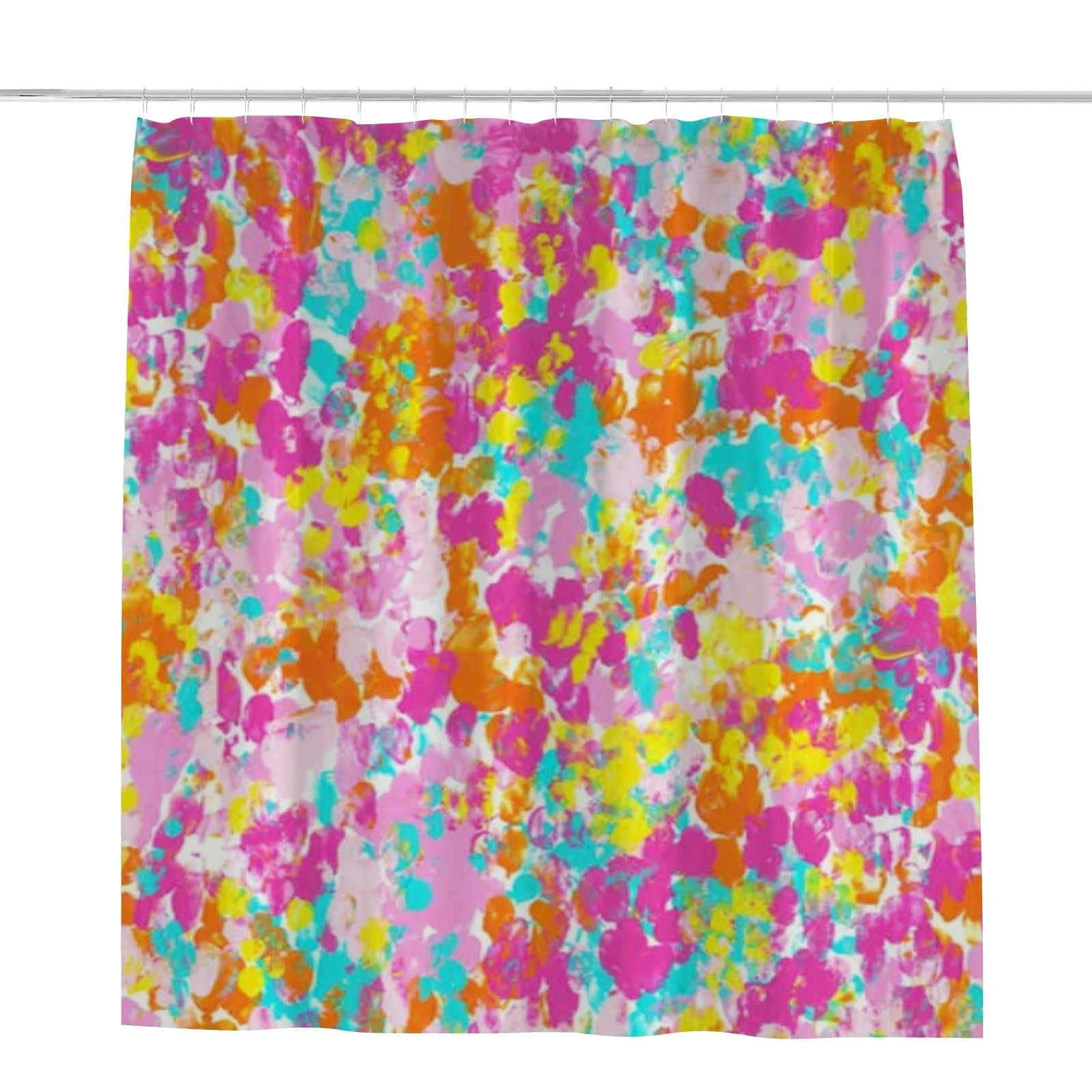 Rideau de douche en polyester à motif abstrait avec crochets ergonomiques en C