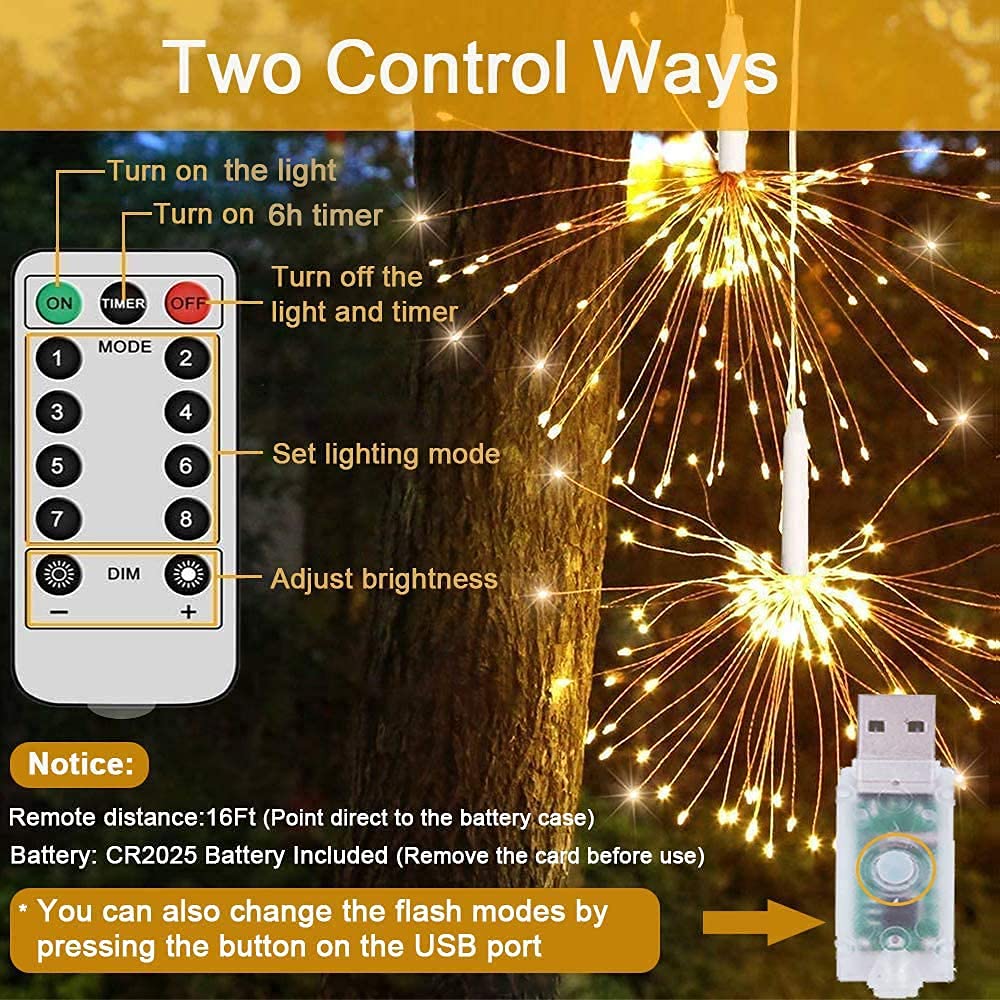 Lot De 2 Guirlandes Lumineuses 120 Led À Piles Blanc Chaud Fil De Cuivre Étanche Décoration D