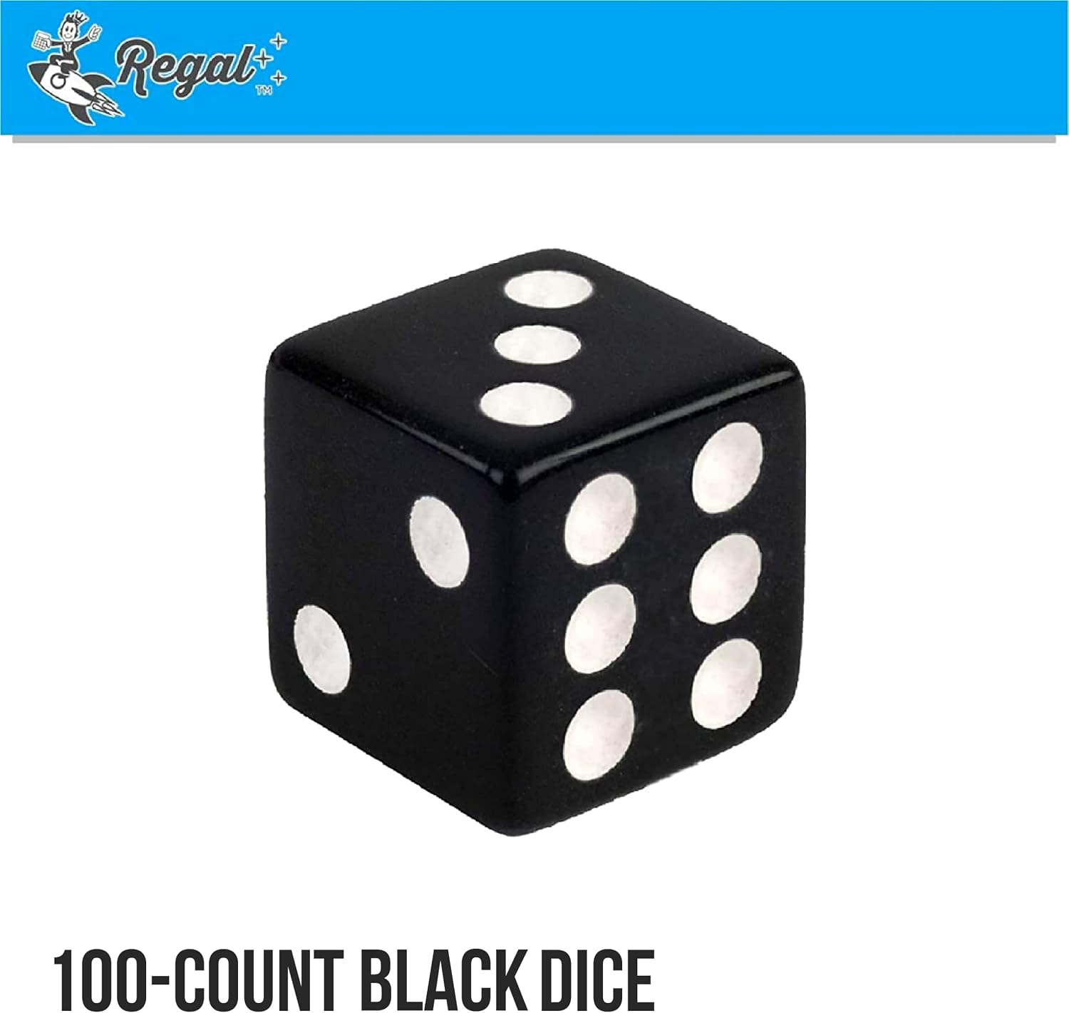 Regal Games - 6-Sided Urea Game Dice Set - Standard 16mm Size - 100 Count - Black - Perfect for Group Events, Bulk Buying