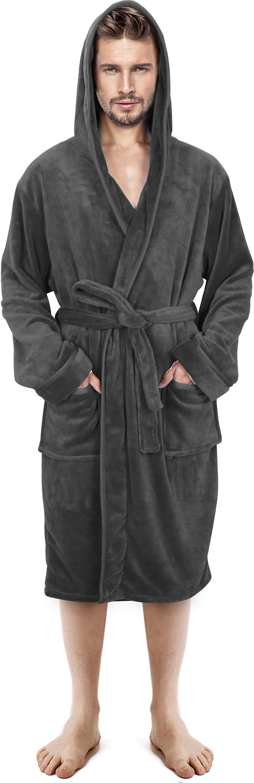 Luxury Men’s Hooded Dressing Gown | Super Soft Men’s Fleece Robe | Cozy Hooded Plush Loungewear