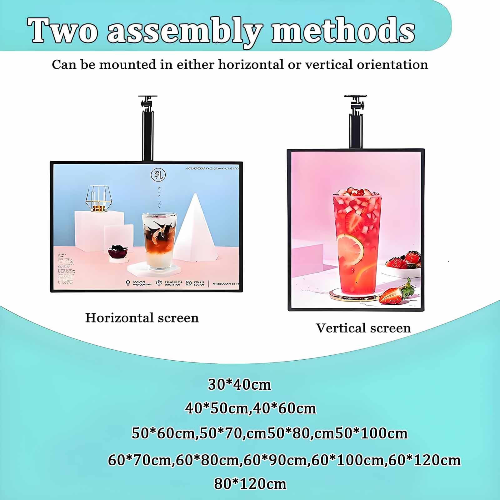 Pantalla LED para Cartel Publicitario, Caja De Luz para Carteles Iluminados con Brazo Telescópico Ajustable 50-100 Cm, Señalización Digital Pared para Tiendas Minoristas 1pc-30 * 40