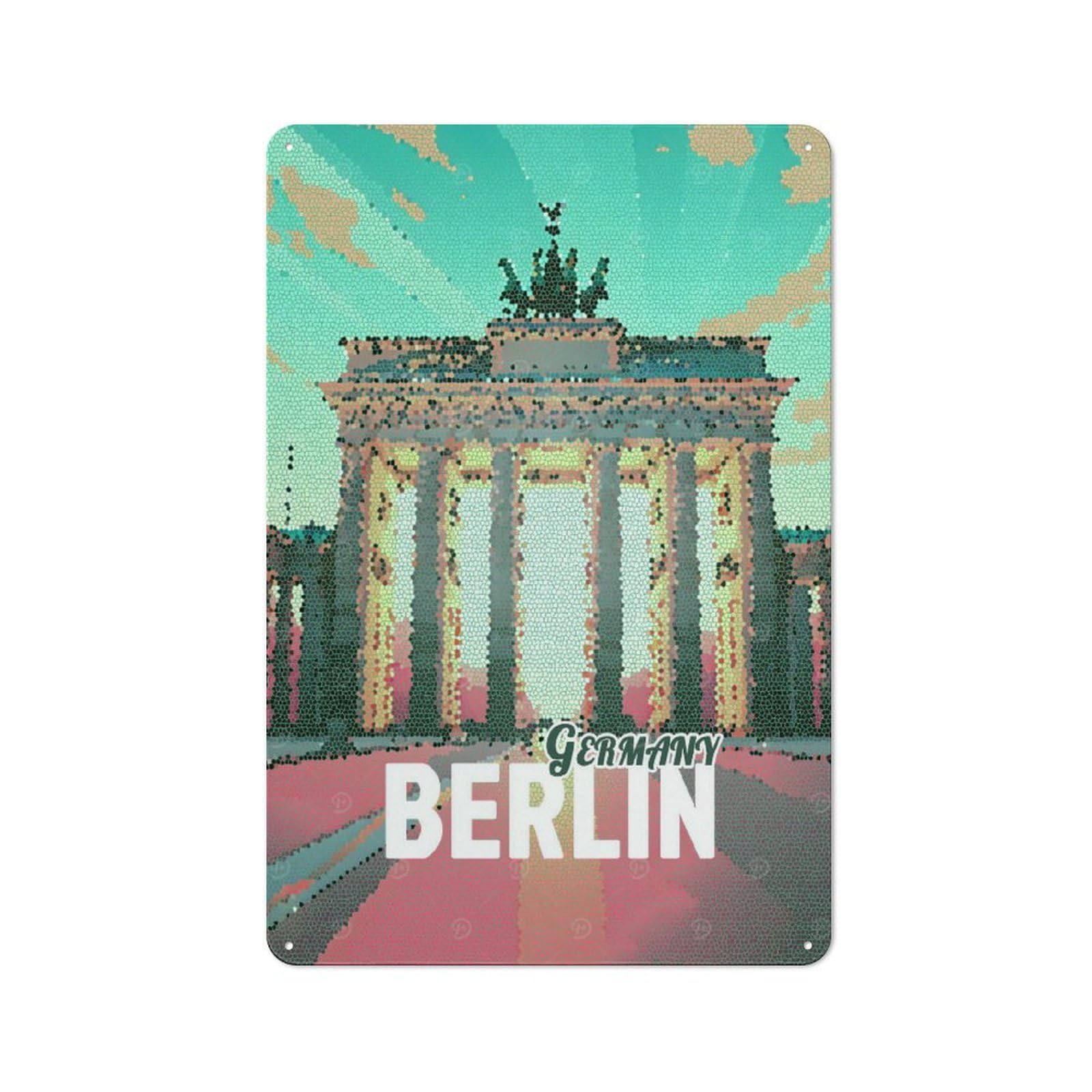 Junmoney Style-9 Berlin Brandenburg Gate Mosaic Art Decorative Tin Plaque 30X20cm, Decorative Novelty Wall Art For Hallway, Home Bar, Garage Or Study