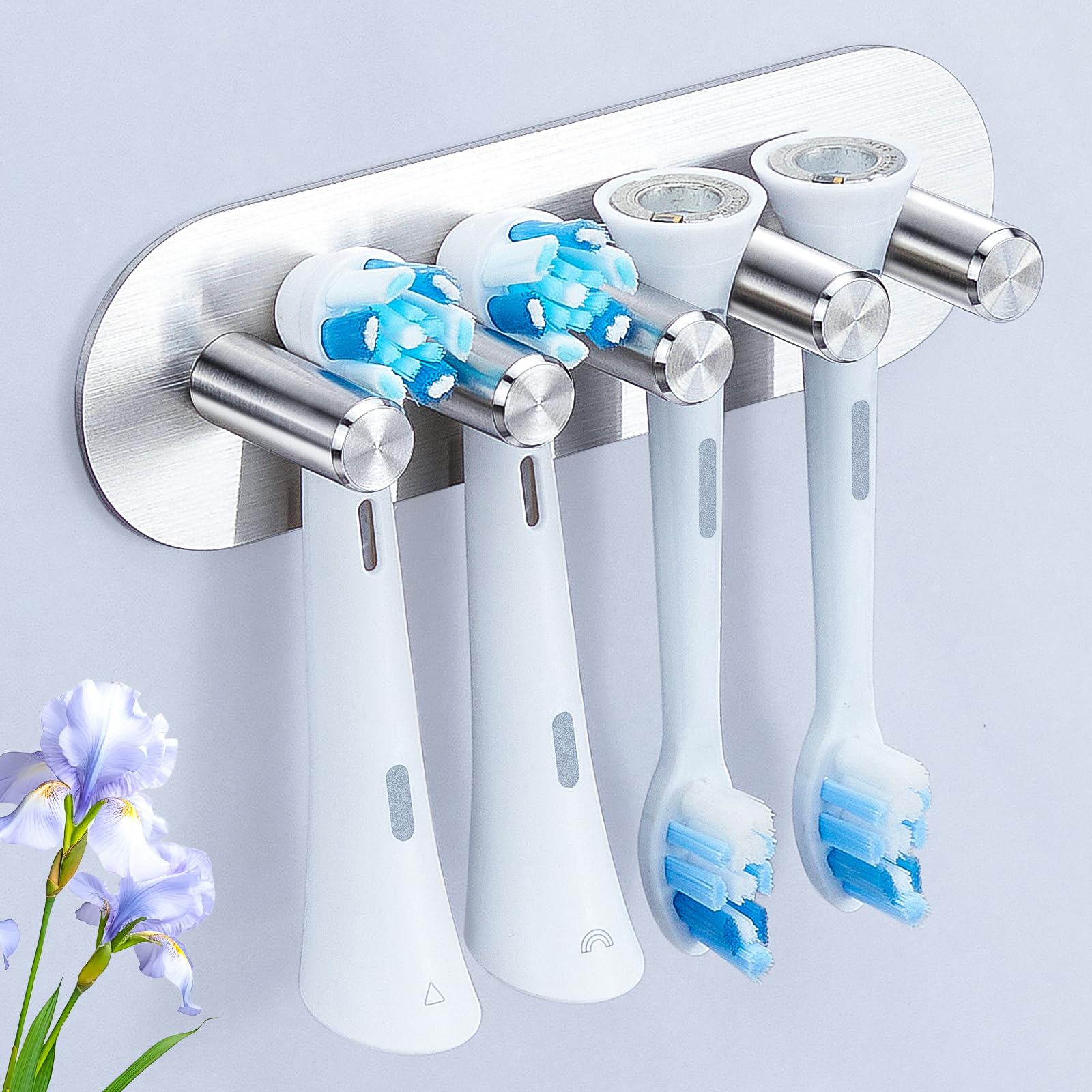 Zahnbürstenhalter für Badezimmer – Elektrischer Zahnbürstenhalter zur Wandmontage, Kinder-Zahnbürstenhalter, SUS 304 Edelstahl, Dusch-Zahnbürstenhalter, 4 Schlitze, gebürstetes Nickel