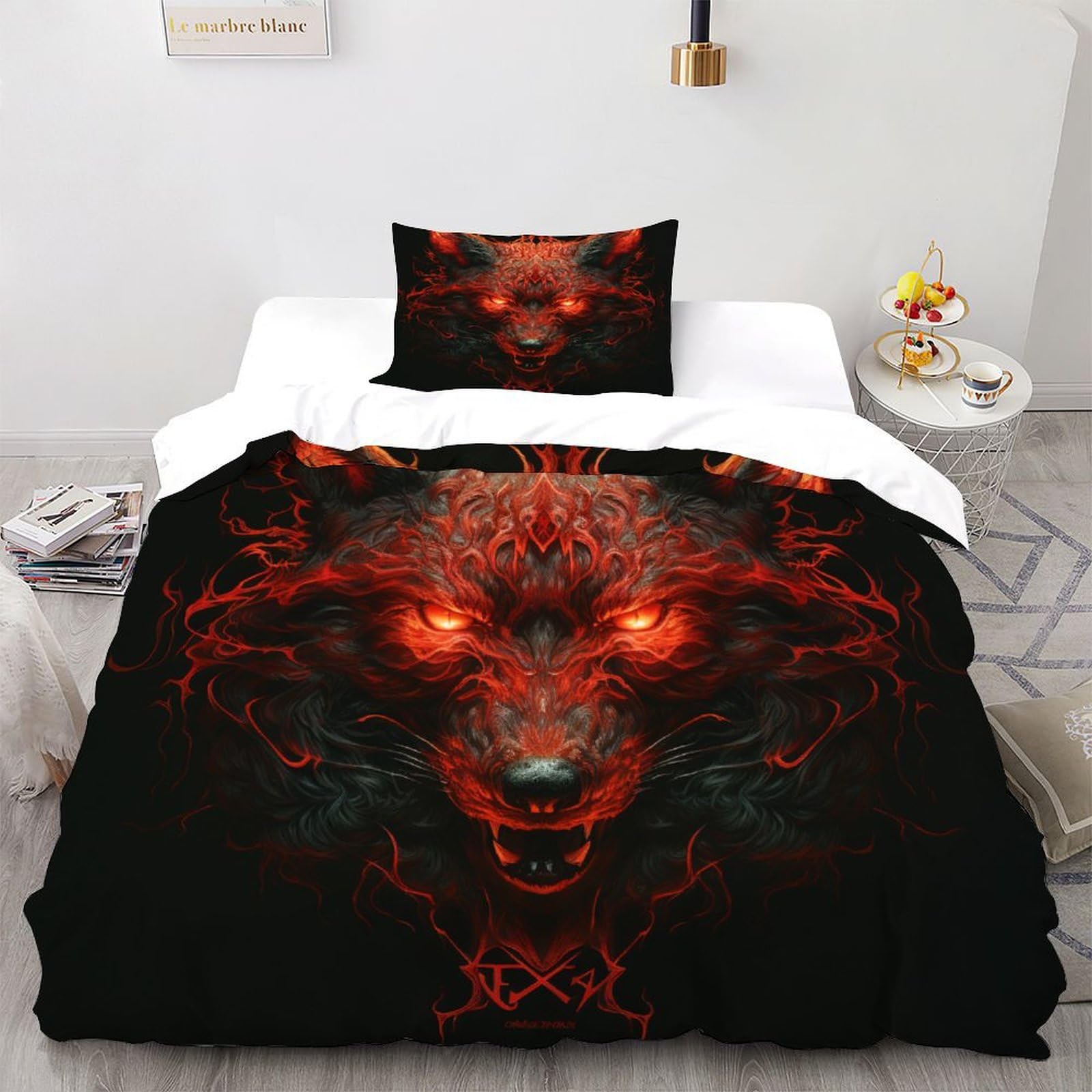Housse de couette loup sauvage finition haut de gamme lit single 135x200
