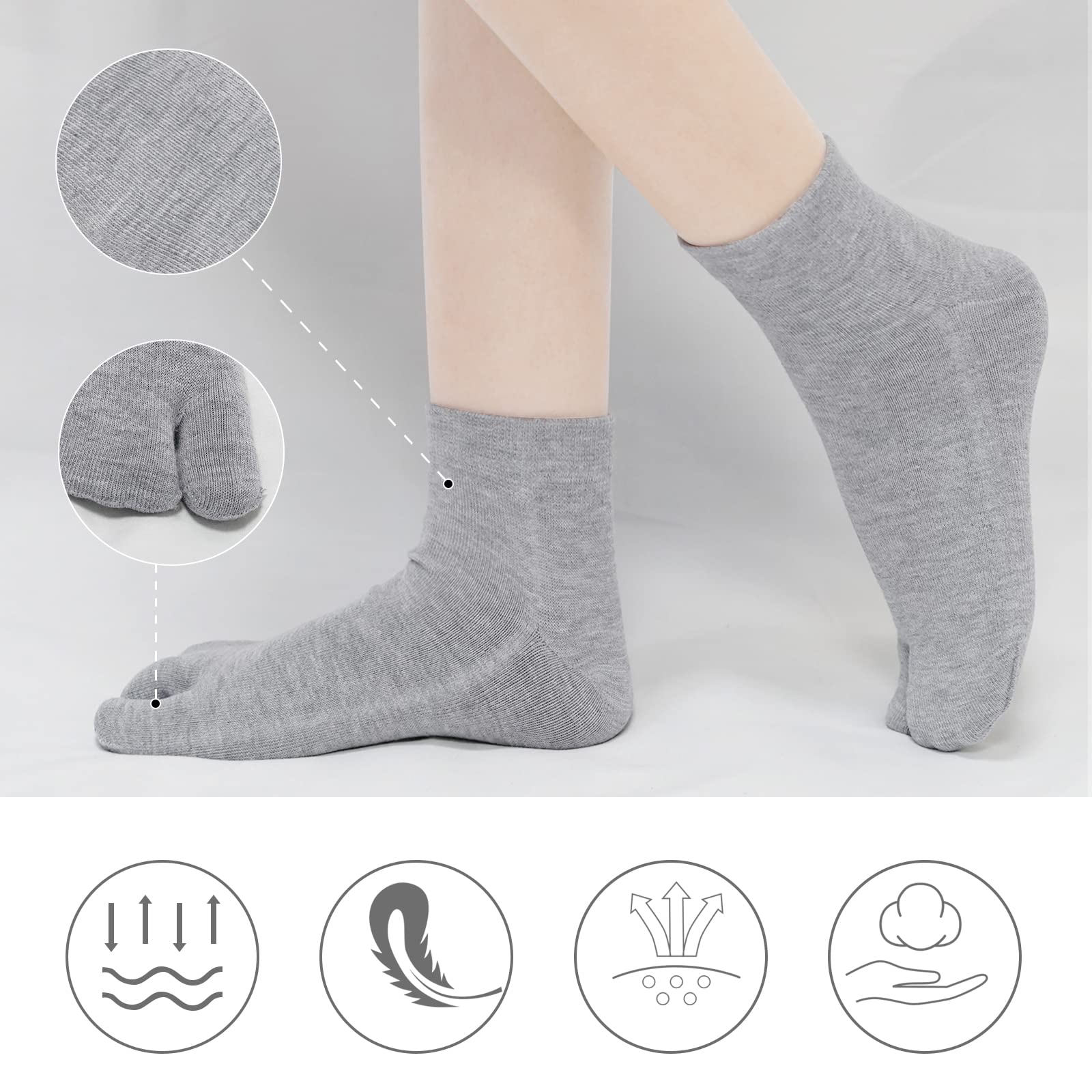 ZAKASA Tabi Mujer Calcetines: Japoneses, Dedos de Deporte para Chanclas, Geta Tabi, Algodón Suave y Transpirable, 4 Pares