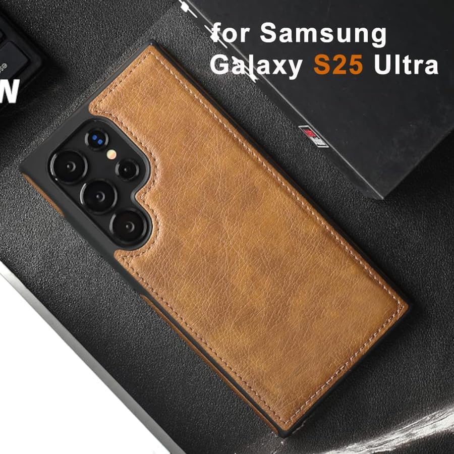 Image of MOBILOVE PU Leather Flexible Back Case Cover for | Samsung Galaxy S25 Ultra 5G (Brown)