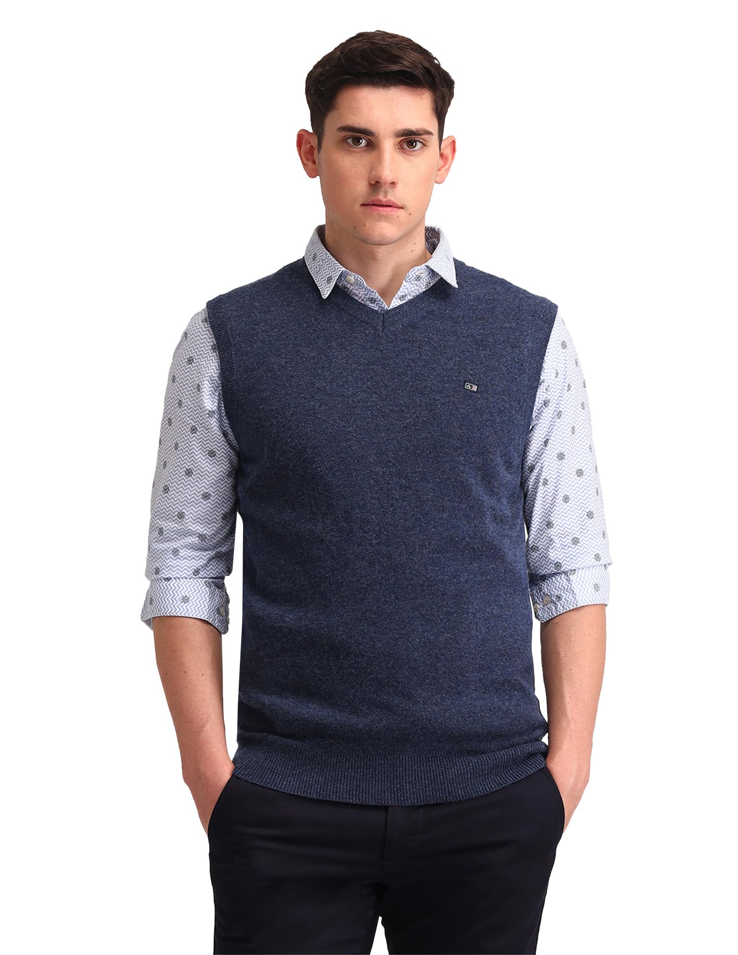 arrow sports Mens Blue Solid Sleeveless Cotton Classic Sweater-picture-13