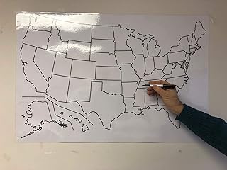 Blank US Map Laminated Dry Erase Poster, Reusable United States Map 24"x36"