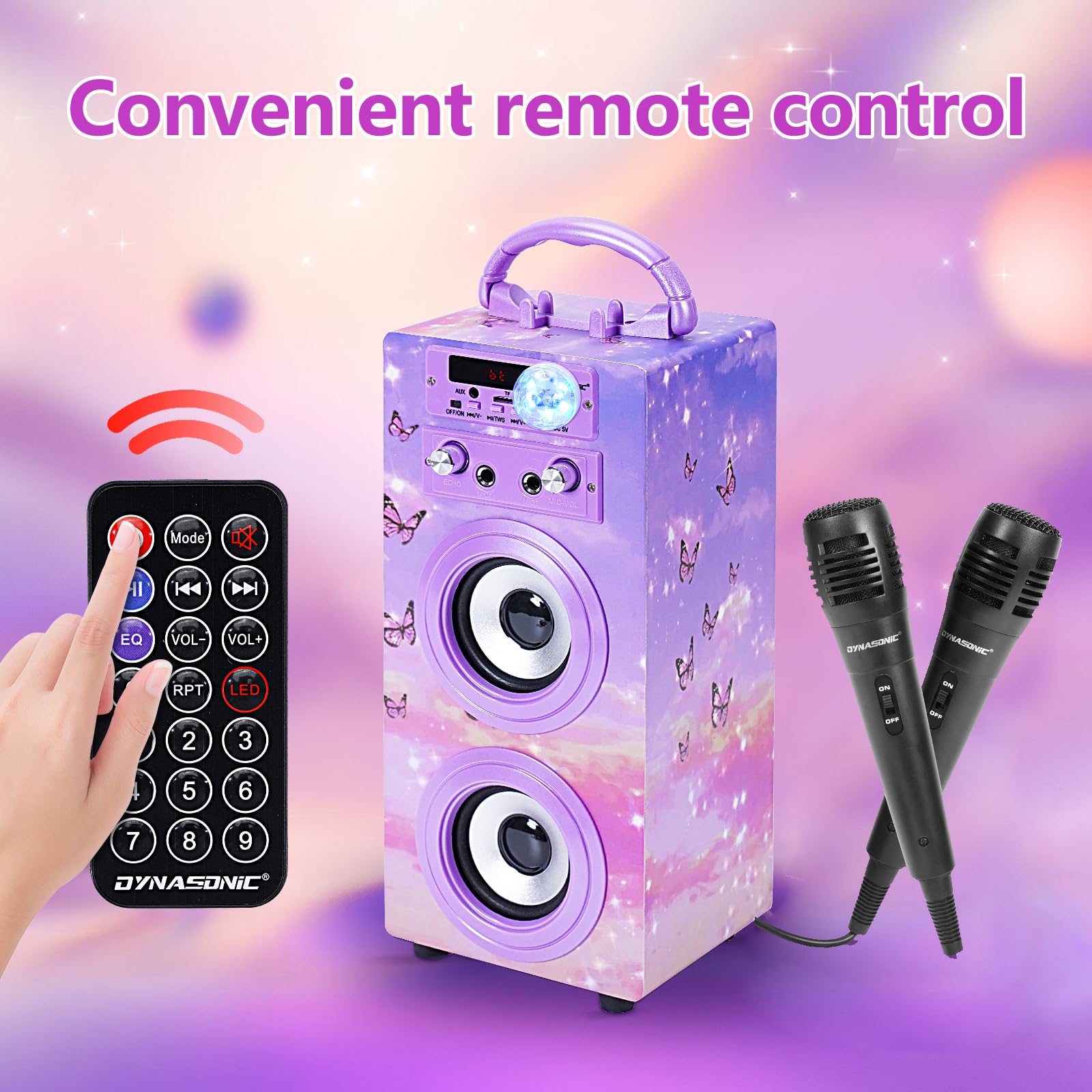 DYNASONIC Microfono Karaoke, Regalo per Bambini, Giocattolo per Bambini e Ragazzi, Regali Bambini, Giocattoli per Bambino e Bambina con Microfono Modello (025-18 LIGHTS)