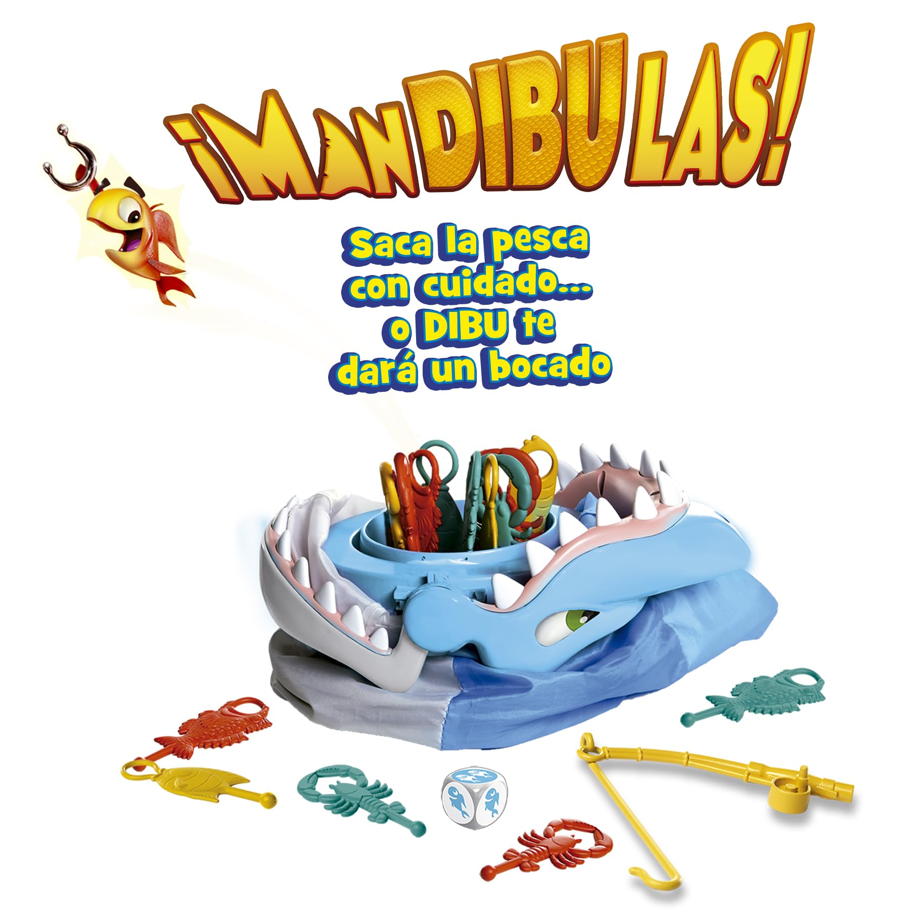 Mandibulas, Juego de Mesa. La pesca más divertida, Juego para niños partir de 4 años. Rescata los animalitos marinos sin que el Tiburón te atrape. Saca los peces de su mandíbula con tu caña de pescar