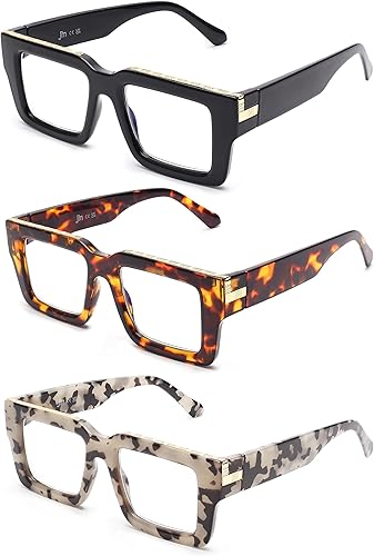 Miniatura 8 de JM Paquete de 3 lentes de lectura estilo Oprah para mujeres y hombres, lectores cuadrados con bloqueo de luz azul