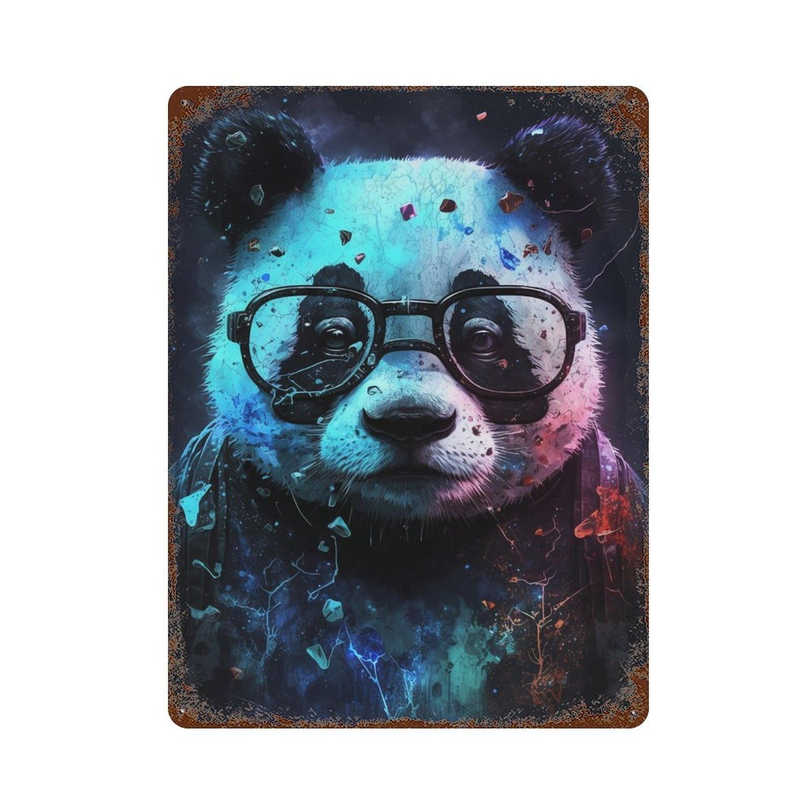 Colorful Panda with Glasses -3 15.7"x11.8" Vintage Rust Metal Sign, Shabby Chic Decor for Cafe, Home Bar And Lounge Decor