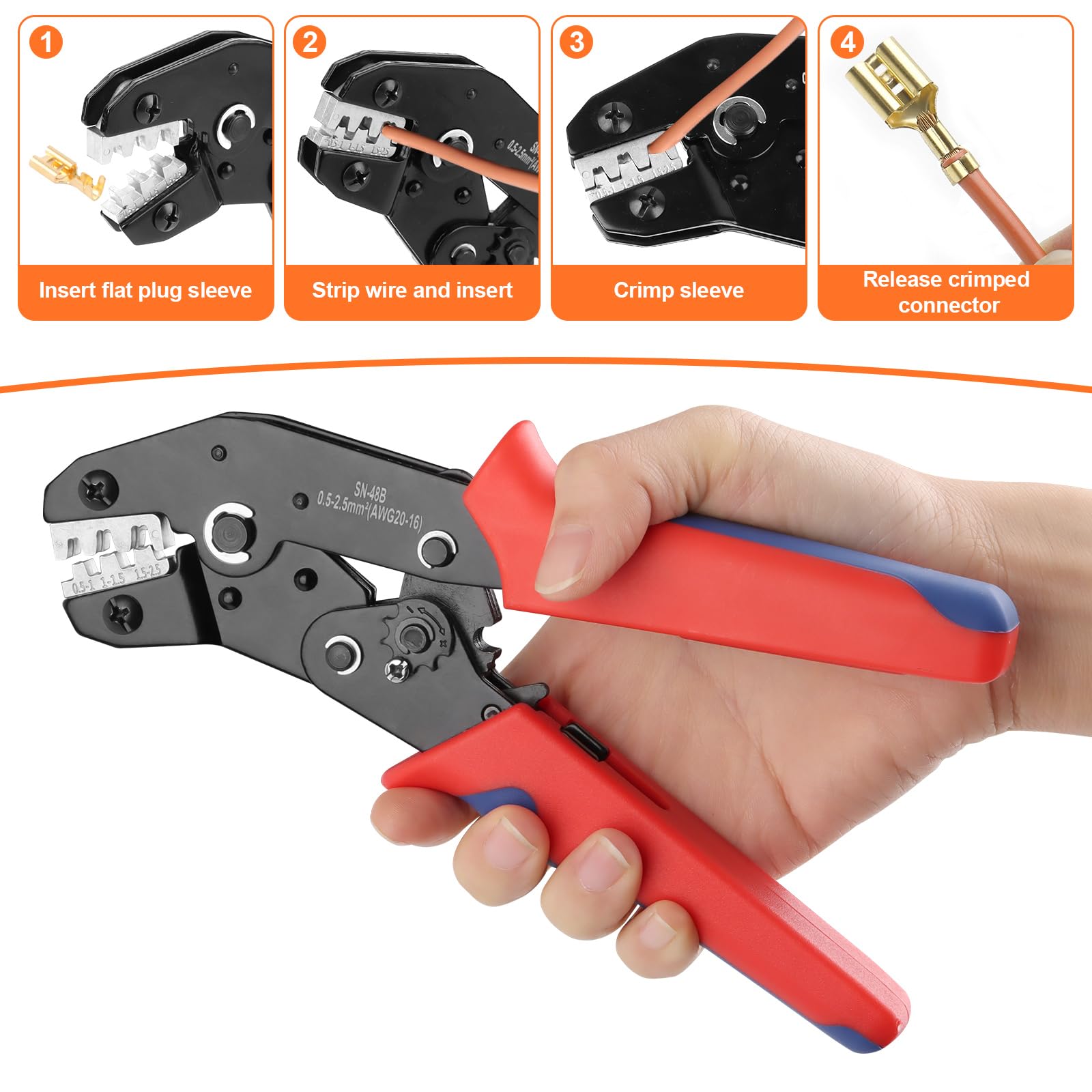 VFANDV 0.5-2.5 mm² Kit Pince a Sertir Cosse Electrique, Pince à Sertir les Cosses de Fils with 300pcs 3 Tailles Connecteur Electrique, Pince à Sertir électrique pour Connecteur Bêche