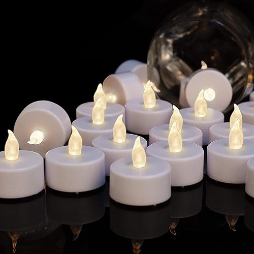 Miniatura 1 de Velas de té sin llama, funcionan con pilas, paquete de 50 velas votivas eléctricas LED parpadeantes de larga duración, 200 horas, realistas y