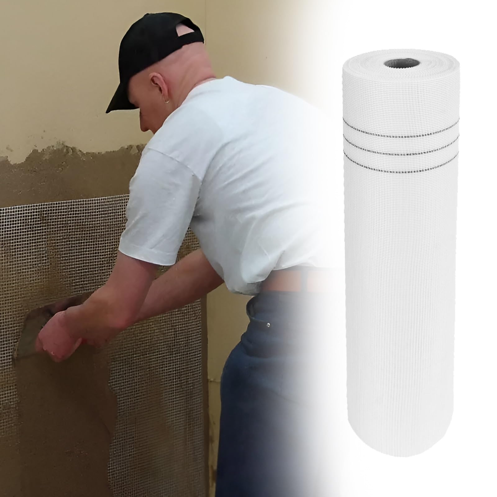 Fiberglass Concrete Reinforcement Mesh, Fiber Glass Cloth Roll White for Repairing Walls/Enhancing Stability, Anti Cracking Exterior Stucco Wall Mesh Repair(Hole 0.6cm(1/4in),L 35m(114ft))