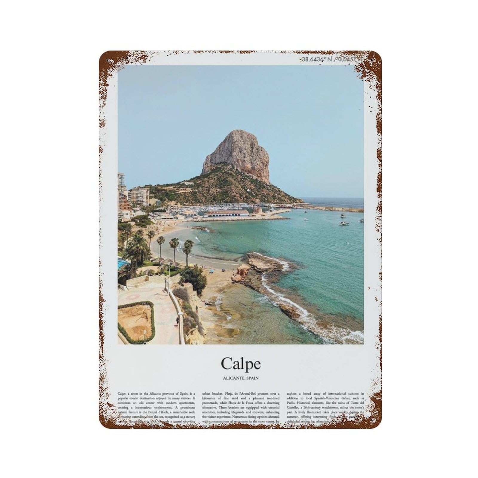xiaoxiaoshen Calpe Alicante, Spain City Scenery Wall Decor Art Metal Tin Poster Modern Home Decor Art Home Bar Shop Decorations Vintage Sign 40x30cm