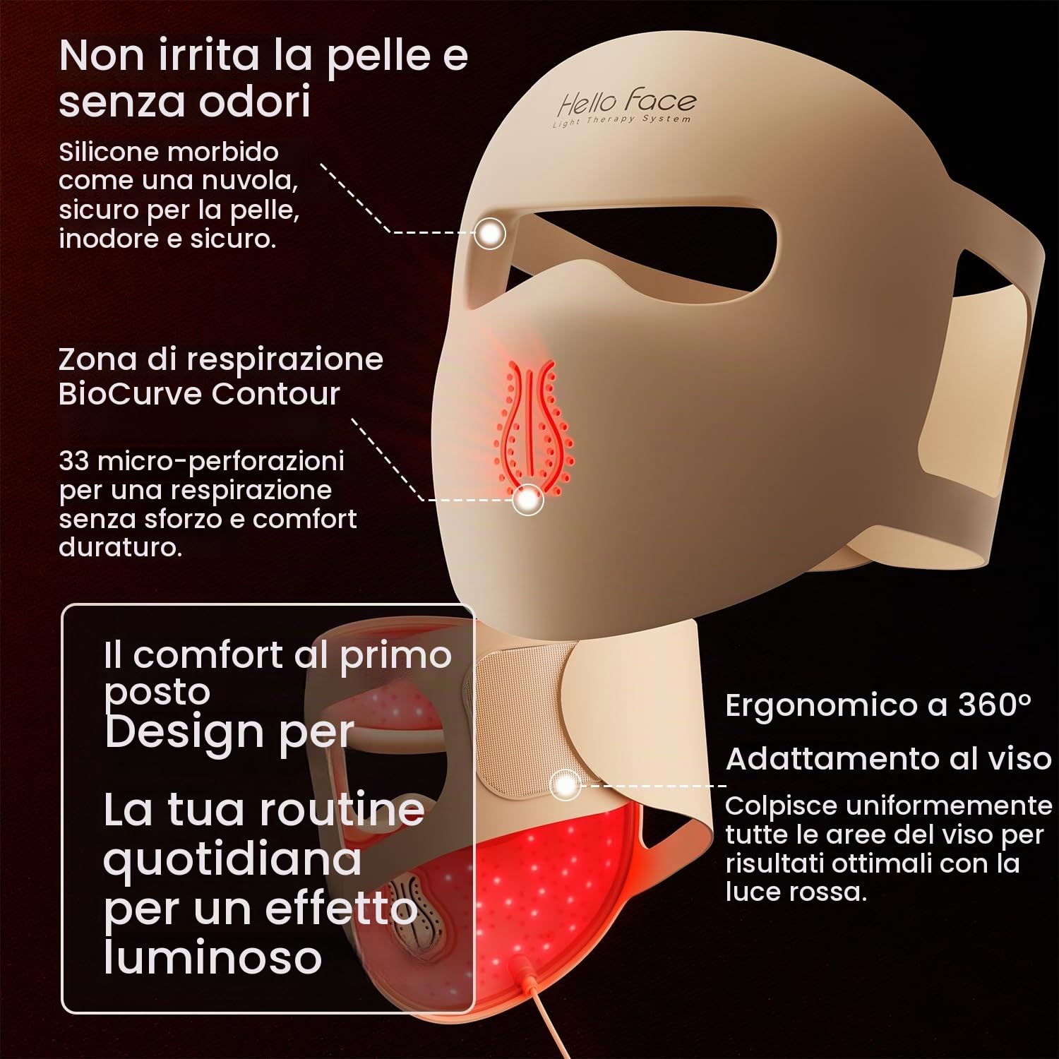 Maschera per terapia a luce rossa