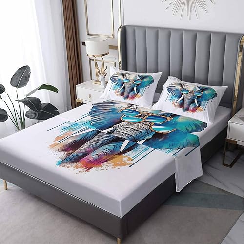 Juego de sábanas de tamaño individual, sábanas y fundas de almohada divertidas con estampado de animales, bolsillo profundo de 16 pulgadas, juego de