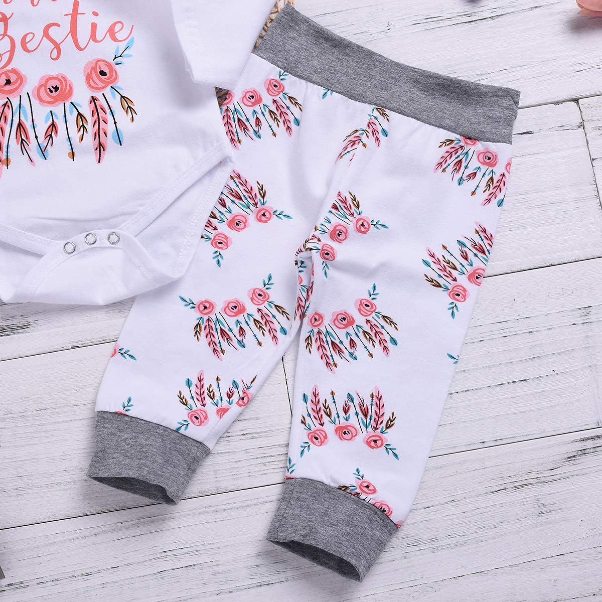 Baby Girl Ubrania Ciocia Bestie Romper Top + spodnie kwiatowe + czapka 3-częściowy zestaw ubrań dla niemowląt