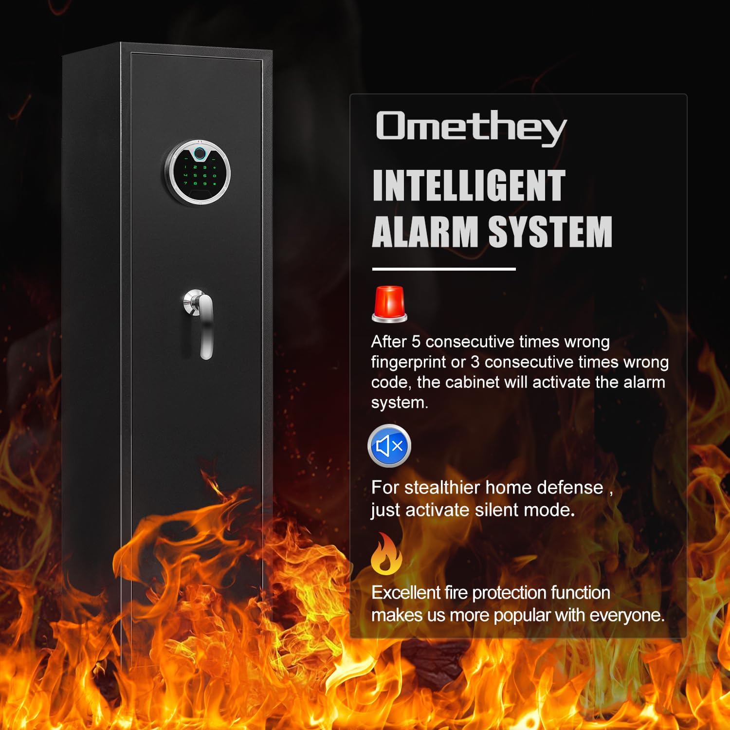 3-5 Fireproof Gun Safe, Biometric Fingerprint Rifle Gun Safe, Gun Safes for Home Rifle and Pistols with LCD Screen Keypad and Silent Mode, Gun Safes for Rifles and Shotguns
