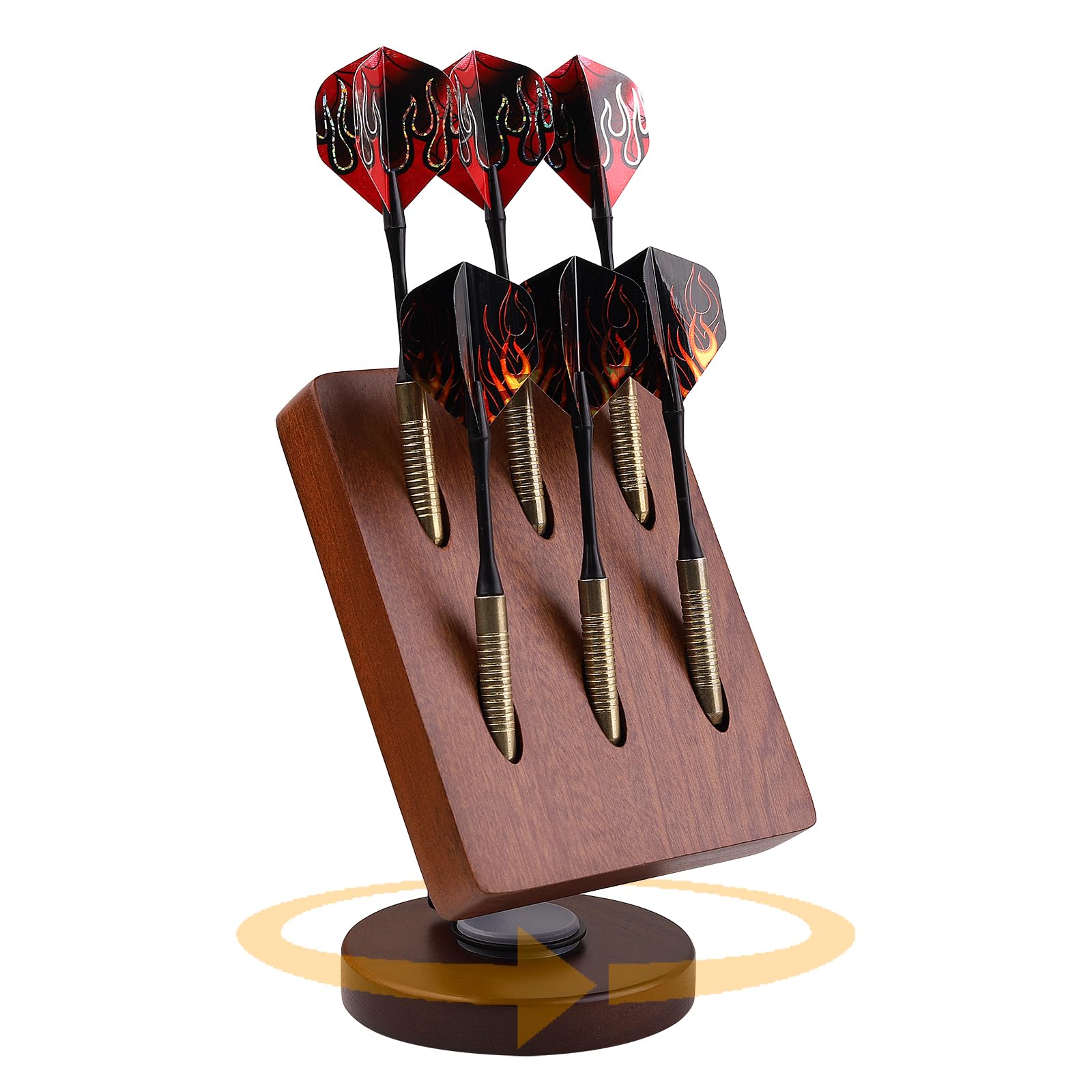 Drehbarer Darthalter aus Holz – Desktop-Aufbewahrungsständer für 6 Dartpfeile aus Stahl und weicher Spitze, Organizer-Tasche mit rutschfester Basis für Spielzimmer, Bar, Büro (braun)