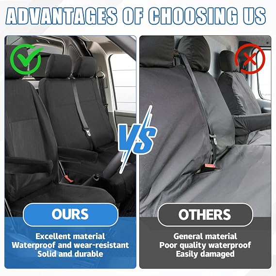 8 Piece Set Seat Covers Compatible with VW T5 T6 2003-2022 (3 Seater Model)
