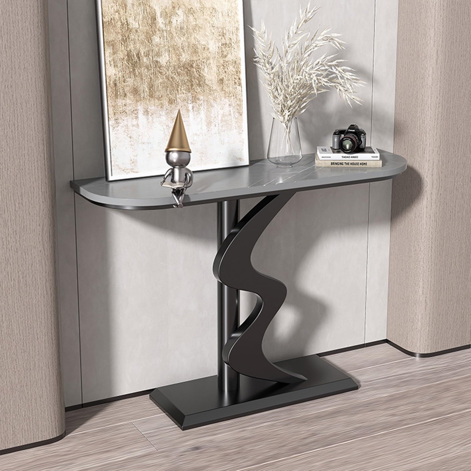 Consolle per Ingresso, tavolino Stretto per Ingresso, tavolini d'appoggio, consolle Stretta con Struttura in Metallo, tavolino Rustico per Ingresso, Soggiorno (Nero B, 120 cm/47,2 Pollici)
